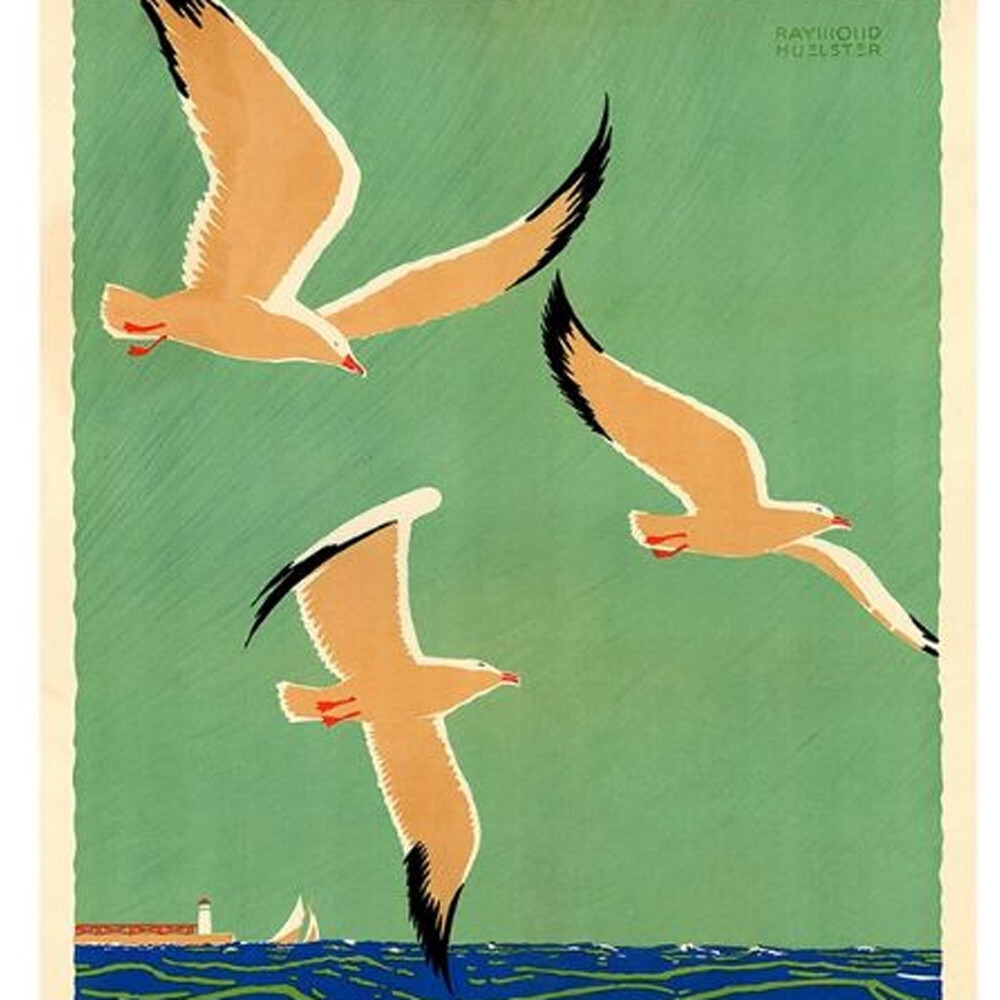 12"" X 18"" Birds Over Lake Michigan C1929 Vintage Travel Poster Wall Art