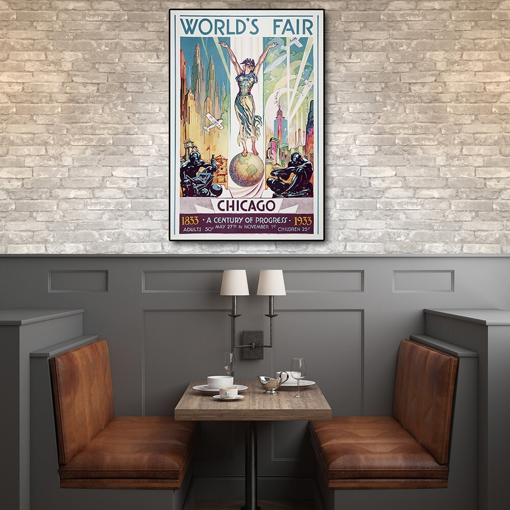 36"" X 54"" Vintage 1933 Chicago Worlds Fair Wall Art