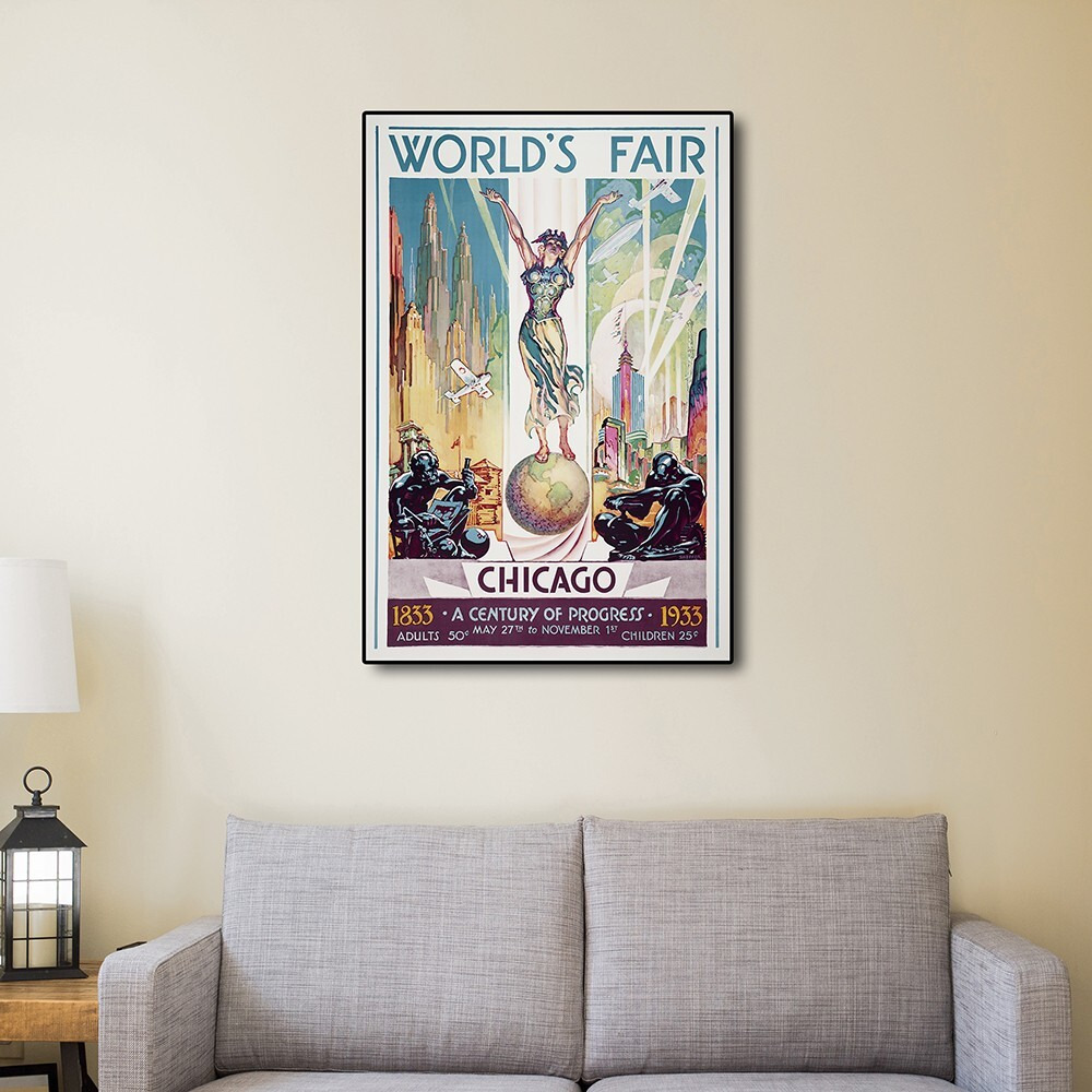 36"" X 54"" Vintage 1933 Chicago Worlds Fair Wall Art