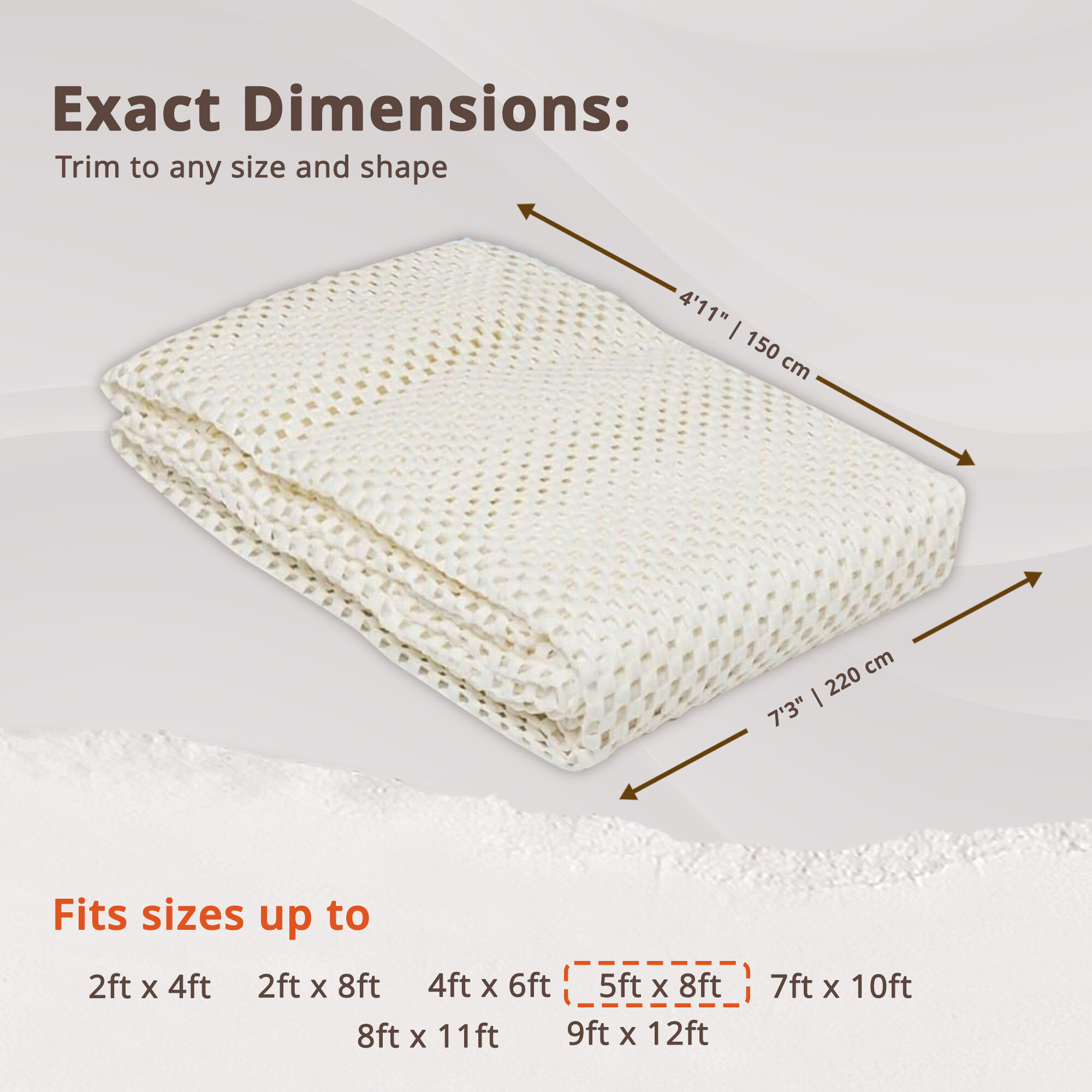 5' X 8' Ivory King's Premium Non Slip Rug Pad