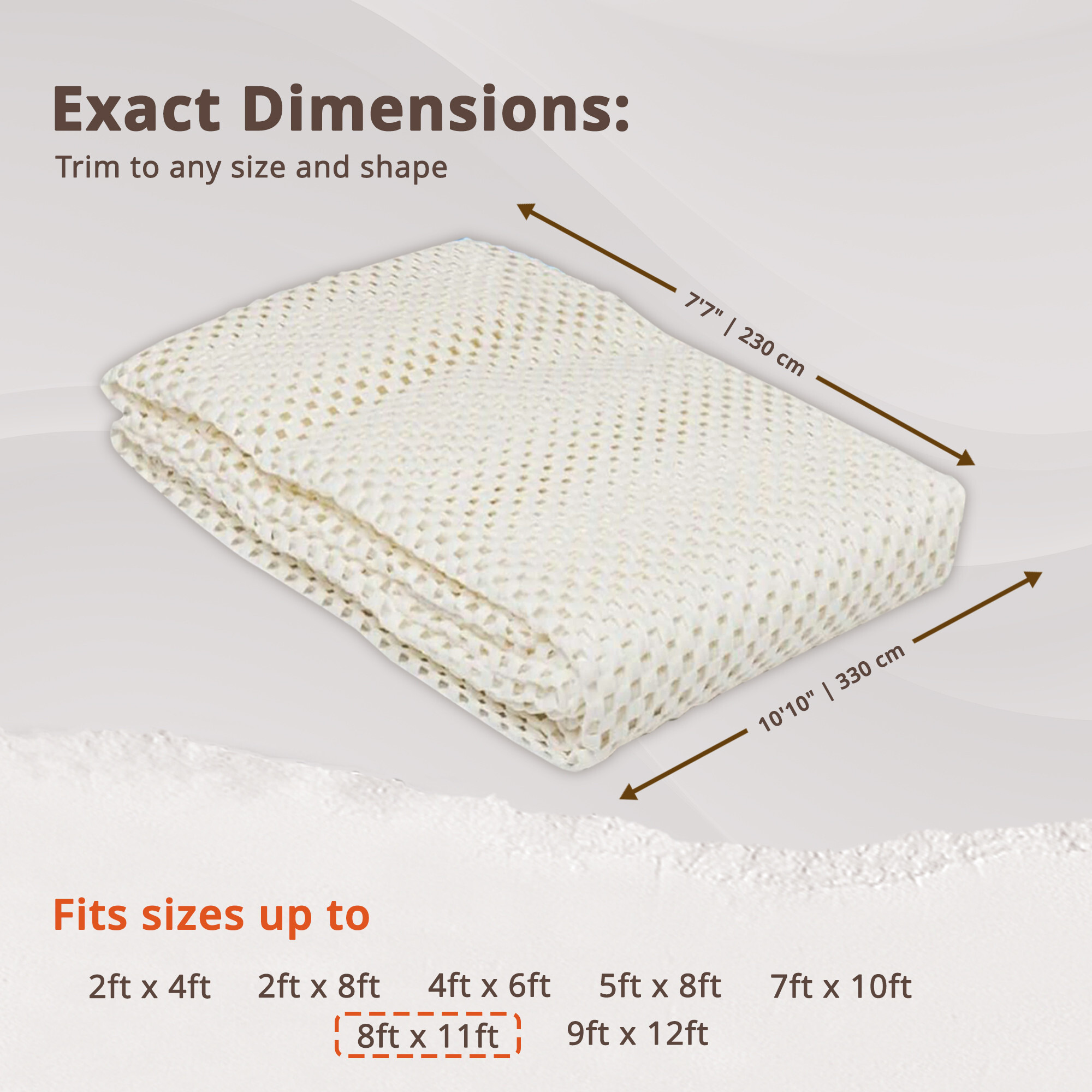 8' X 11' Ivory King's Premium Non Slip Rug Pad