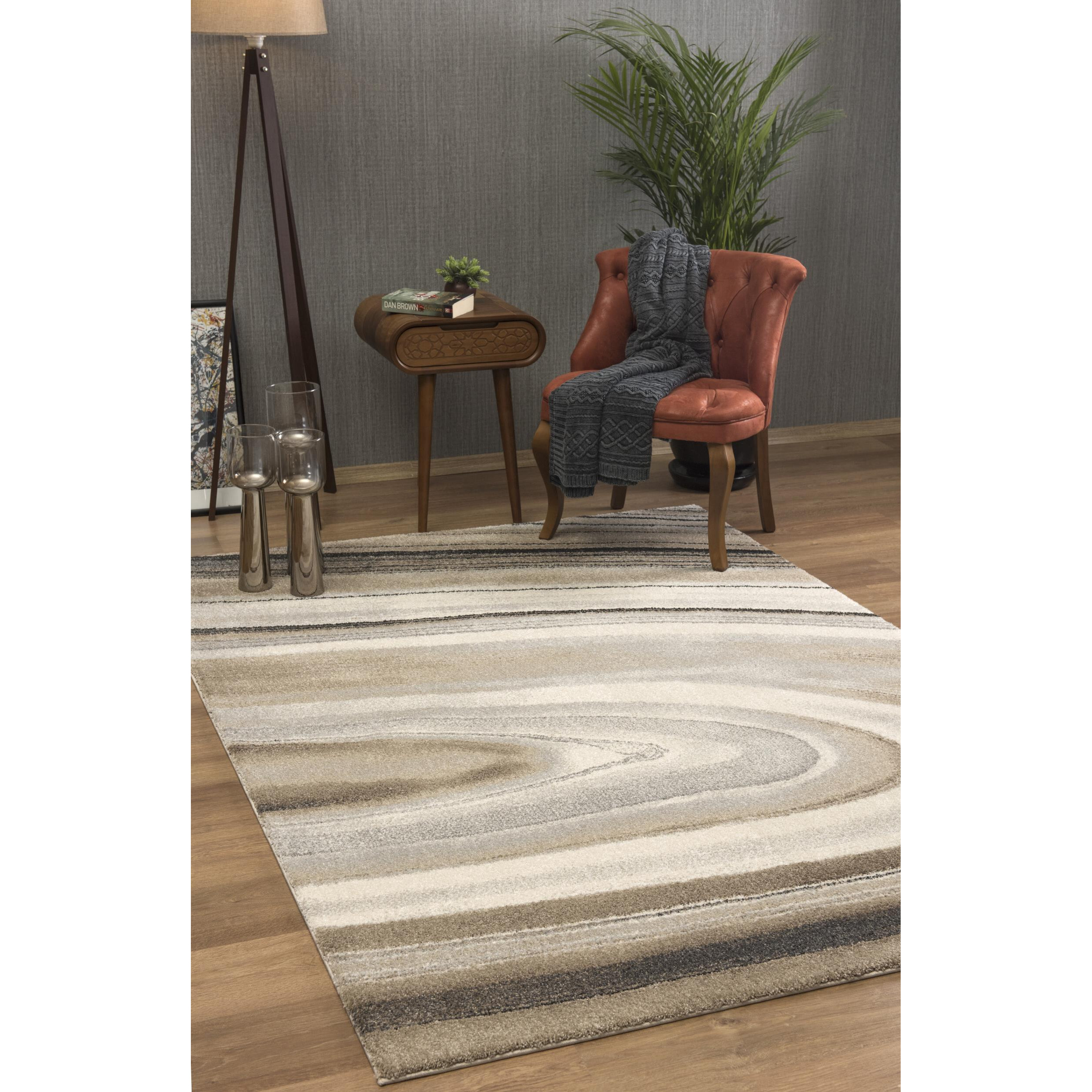 5 X 8 Cream And Tan Abstract Marble Area Rug