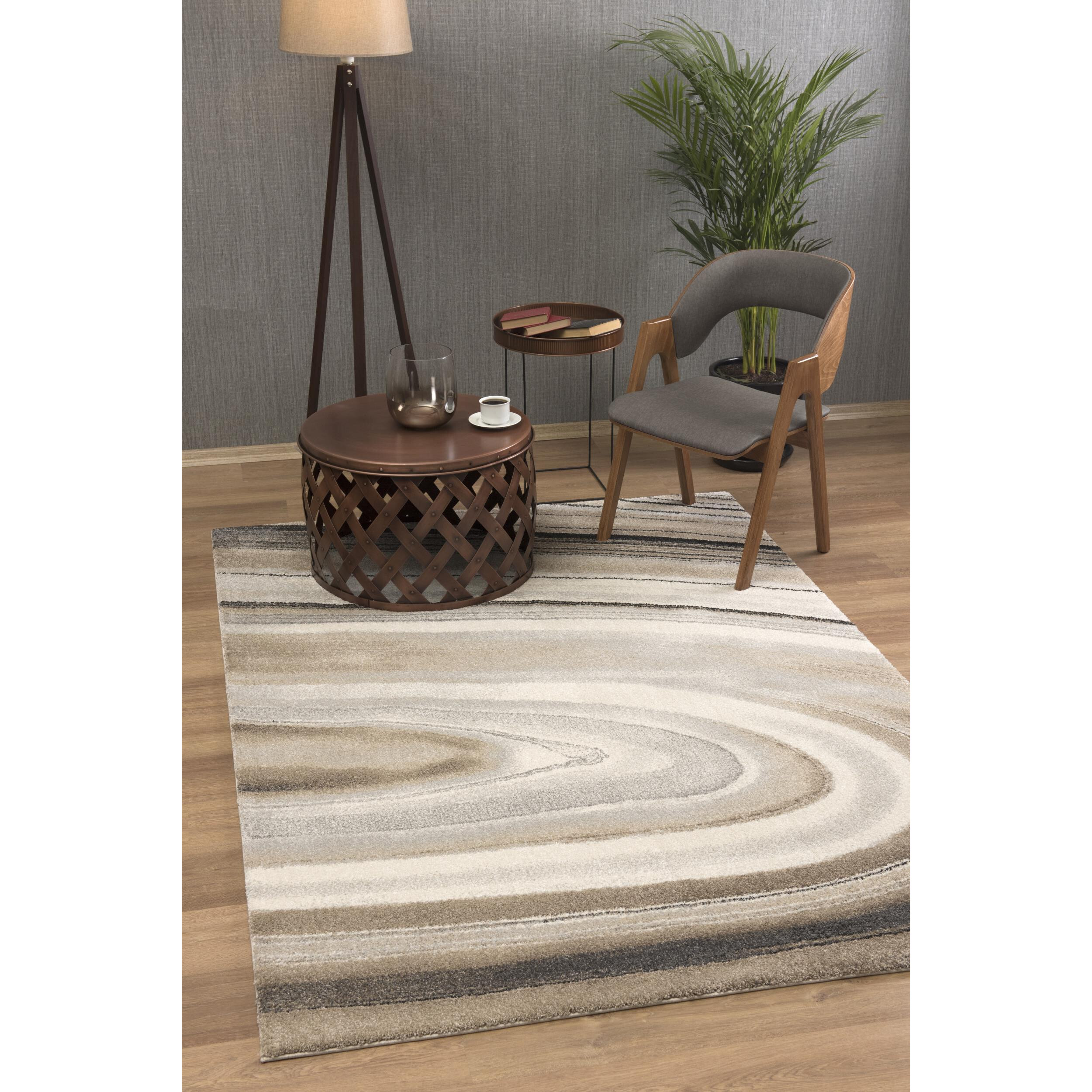 5 X 8 Cream And Tan Abstract Marble Area Rug