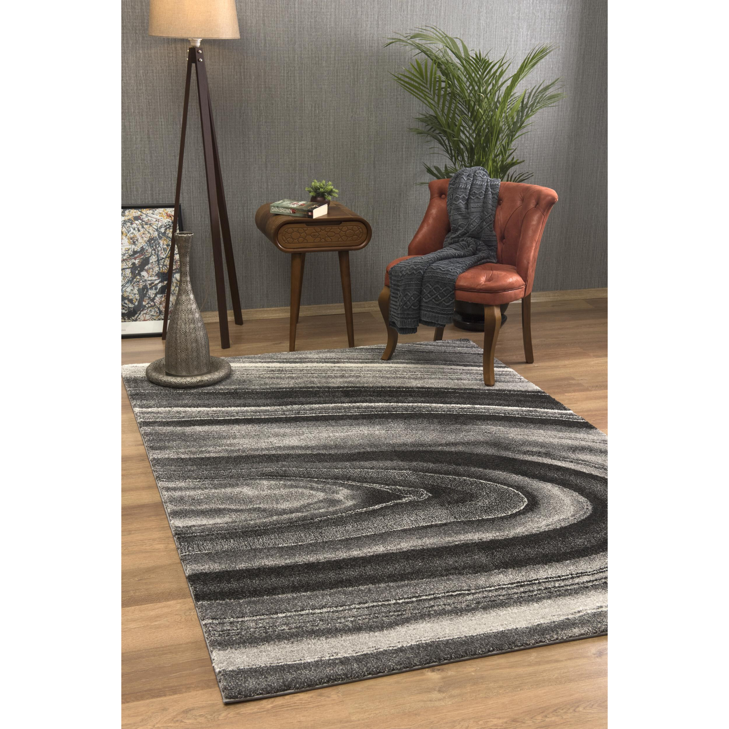 5 X 8 Dark Gray Abstract Illusional Area Rug