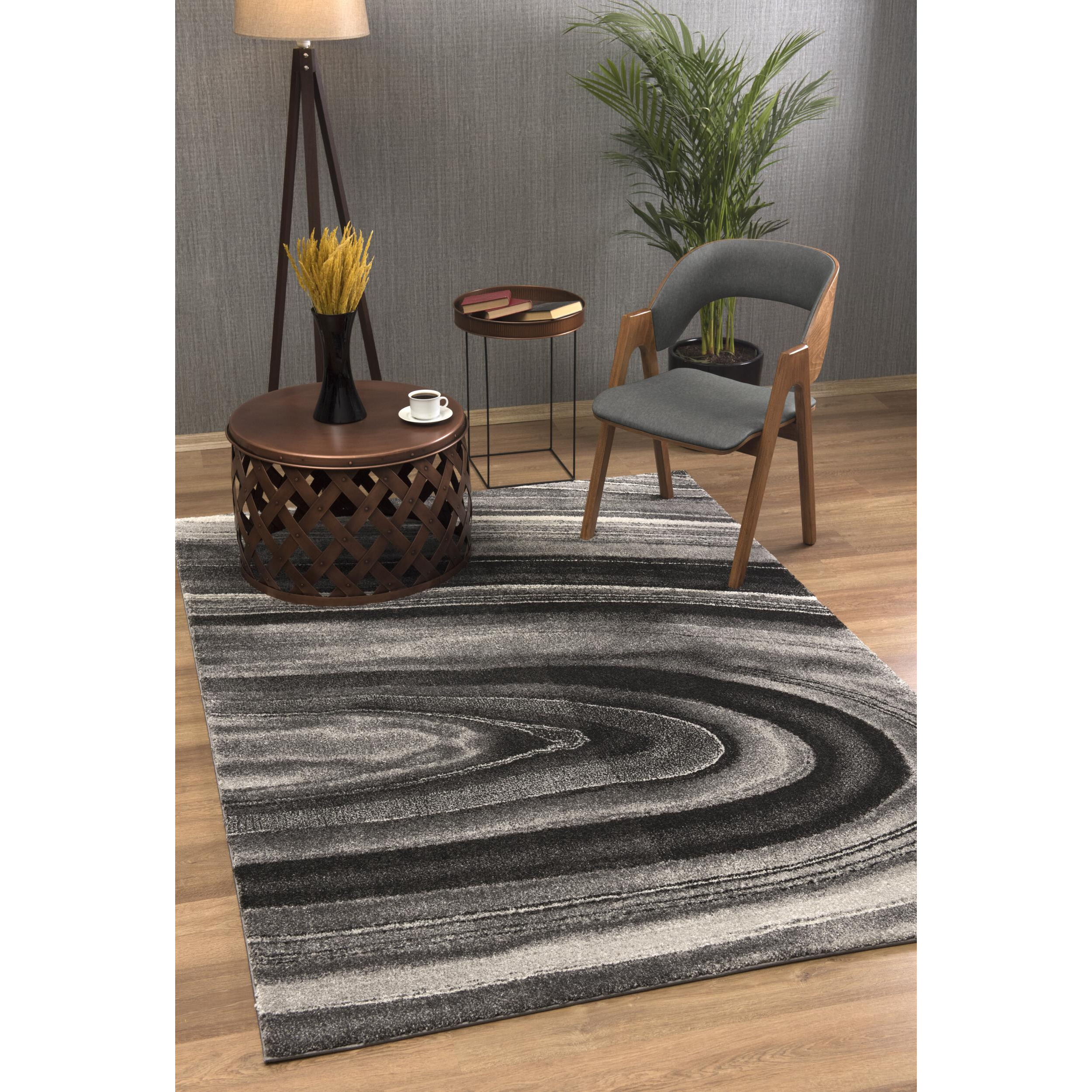 5 X 8 Dark Gray Abstract Illusional Area Rug