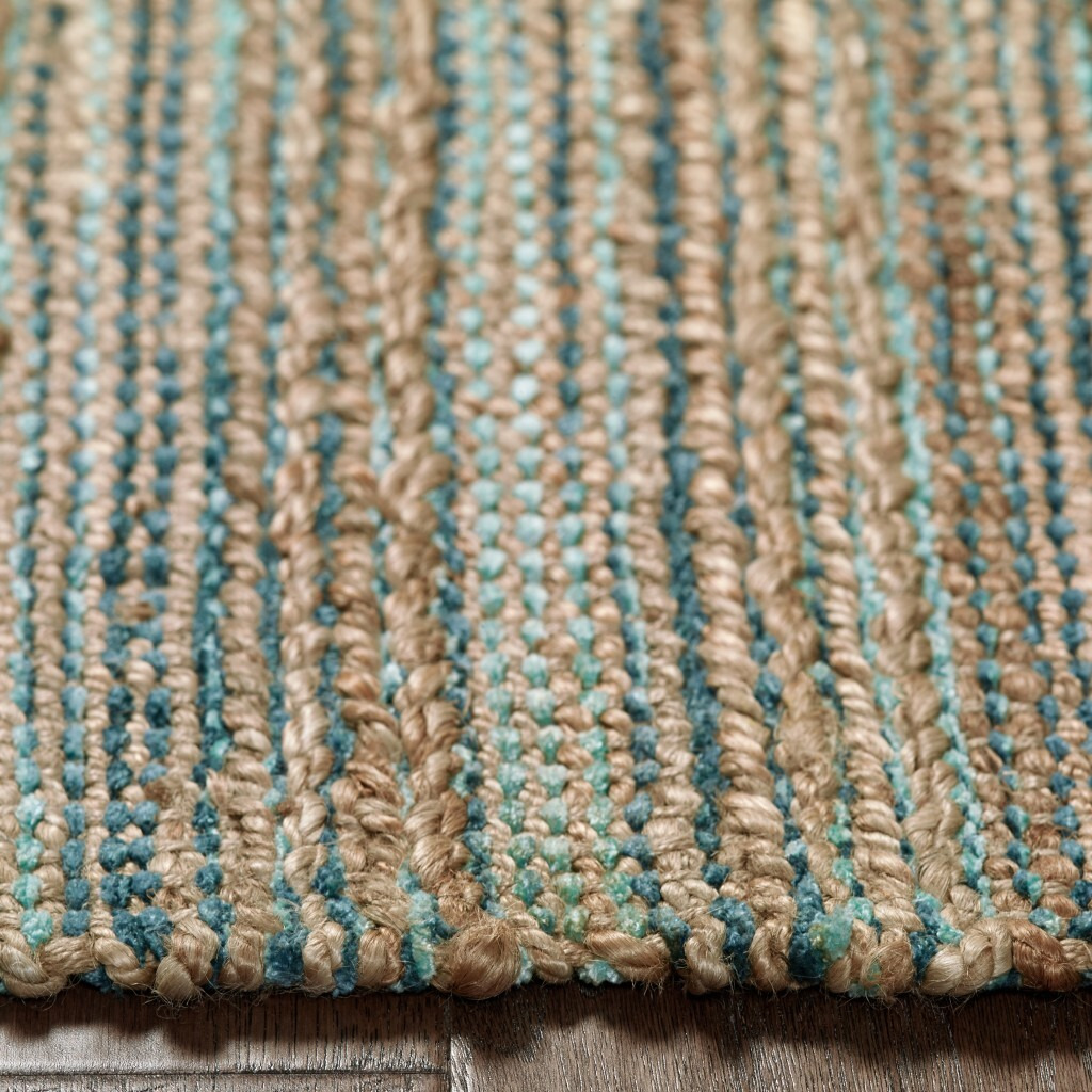 9 X 12 Teal And Natural Braided Jute Area Rug