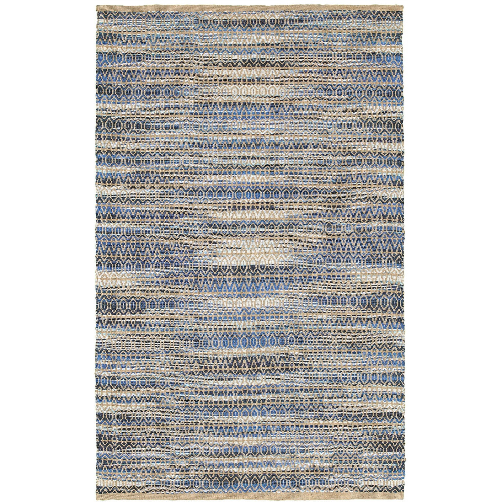 9 X 12 Round Navy And Tan Striated Area Rug