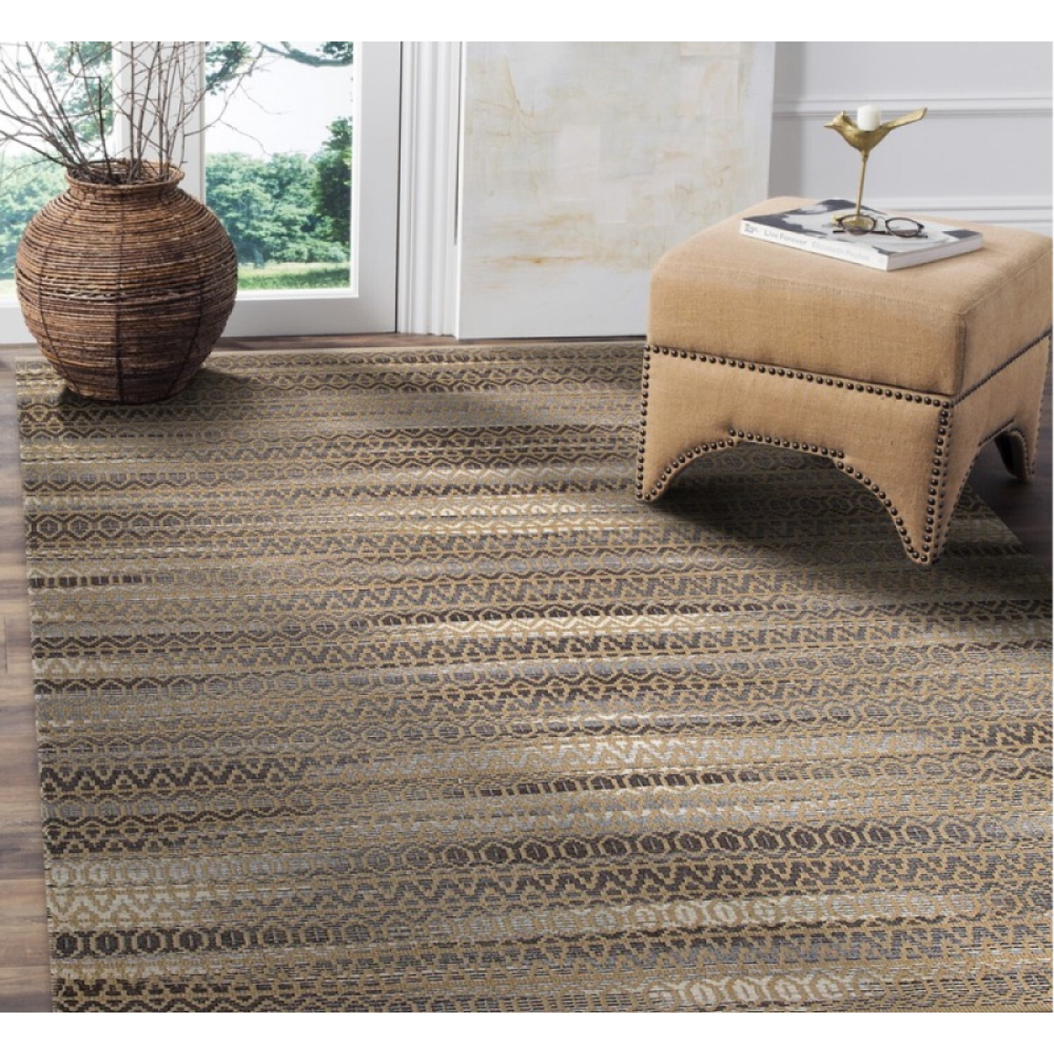 9 X 12 Gray And Tan Striated Runner Rug