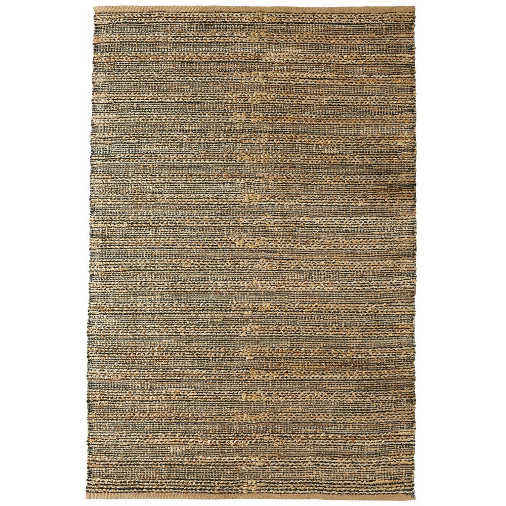 5 X 8 Gray And Natural Braided Striped Area Rug