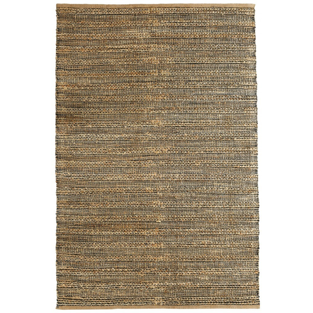9 X 12 Gray And Natural Braided Striped Area Rug