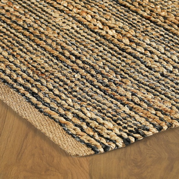9 X 12 Gray And Natural Braided Striped Area Rug