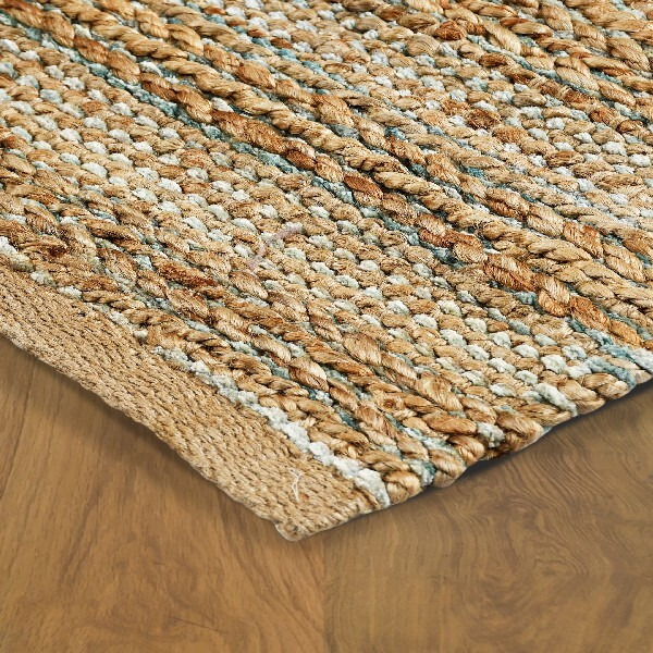 9 X 12 Blue And Natural Braided Jute Area Rug