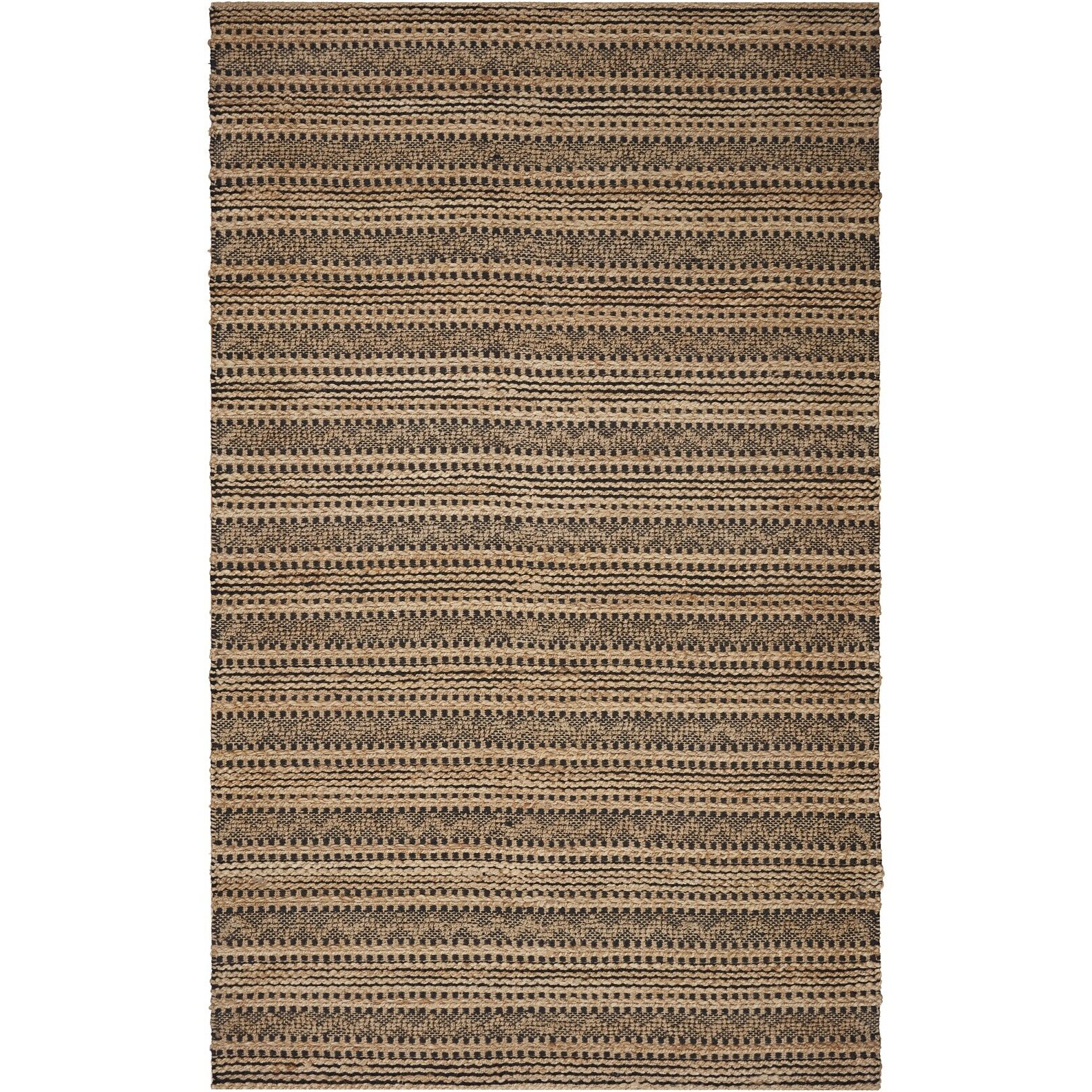 9 X 13 Tan And Black Intricate Striped Area Rug