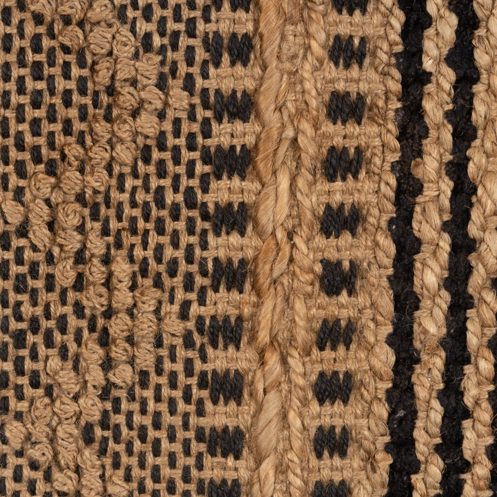 9 X 13 Tan And Black Intricate Striped Area Rug