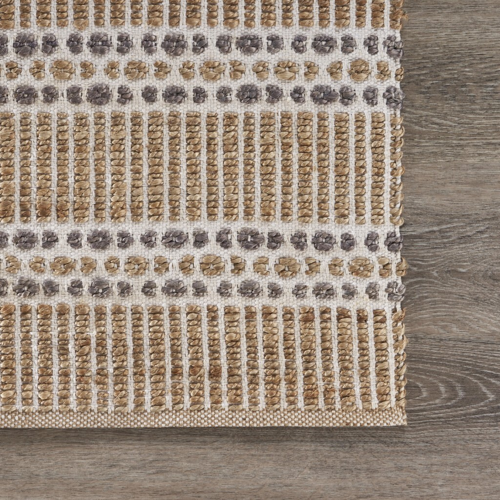 9 X 12 Tan And Gray Detailed Stripes Area Rug