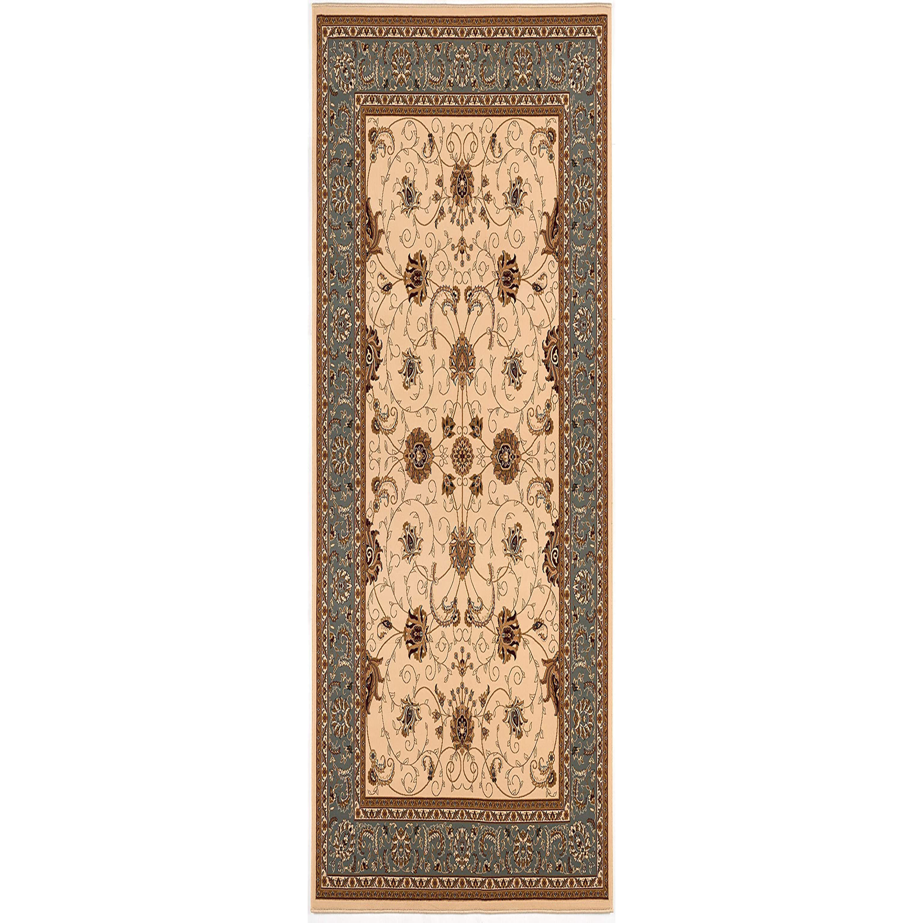 3 X 10 Cream And Blue Traditional Runner Rug