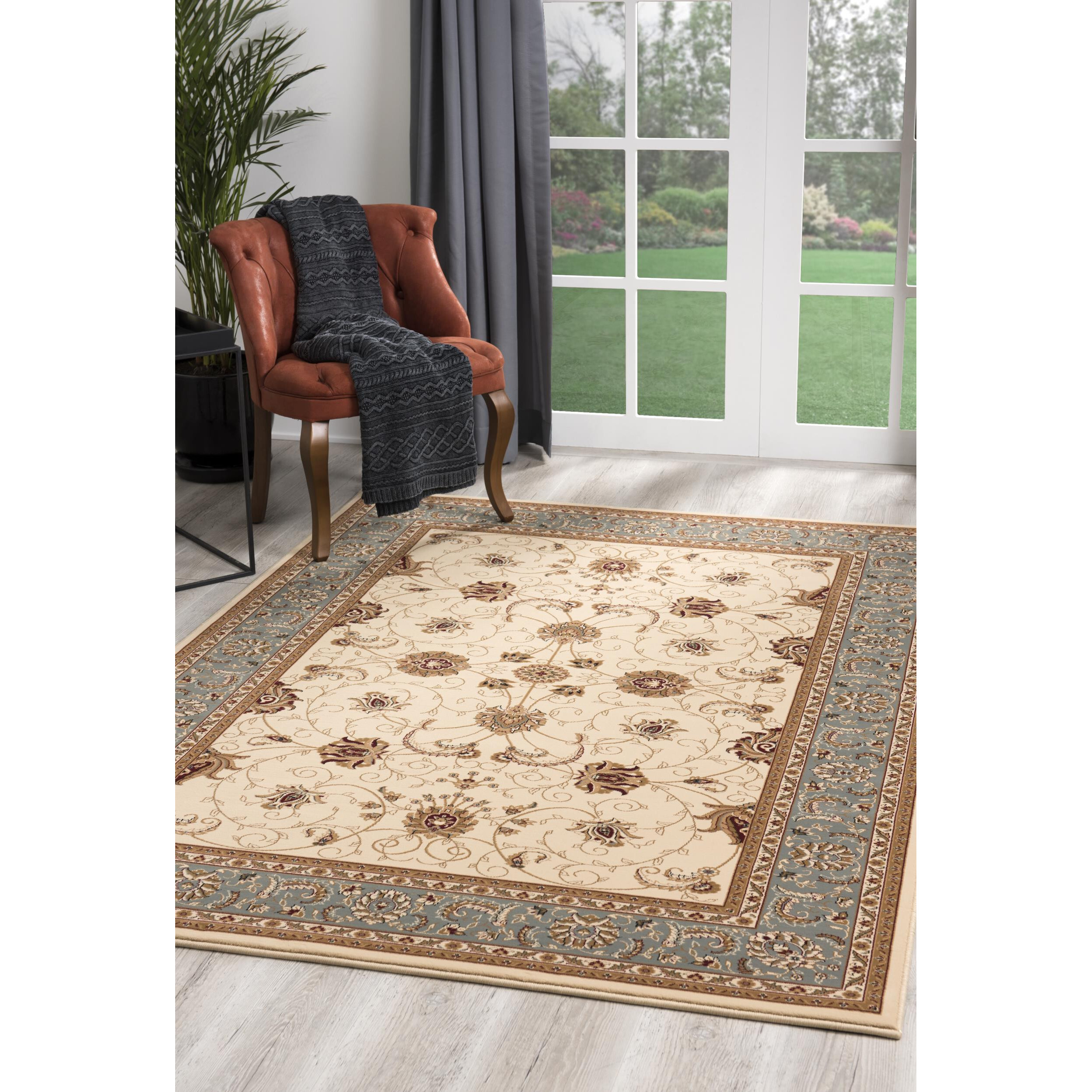 4 X 6 Cream And Blue Traditional Area Rug