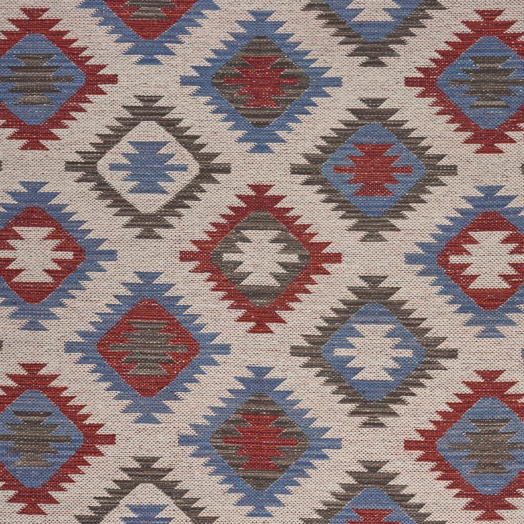 5 X 7 Red And Blue Geometric Diamonds Area Rug