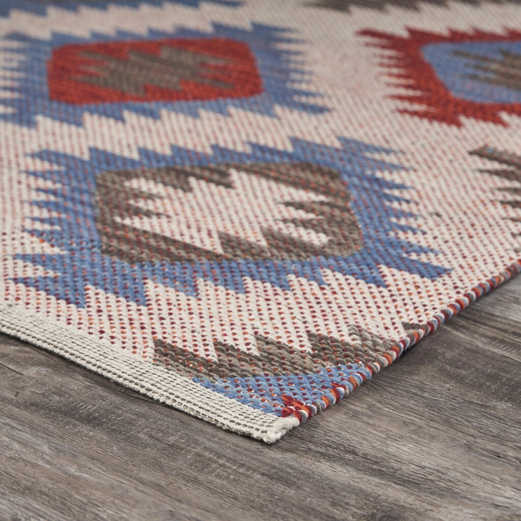 5 X 7 Red And Blue Geometric Diamonds Area Rug