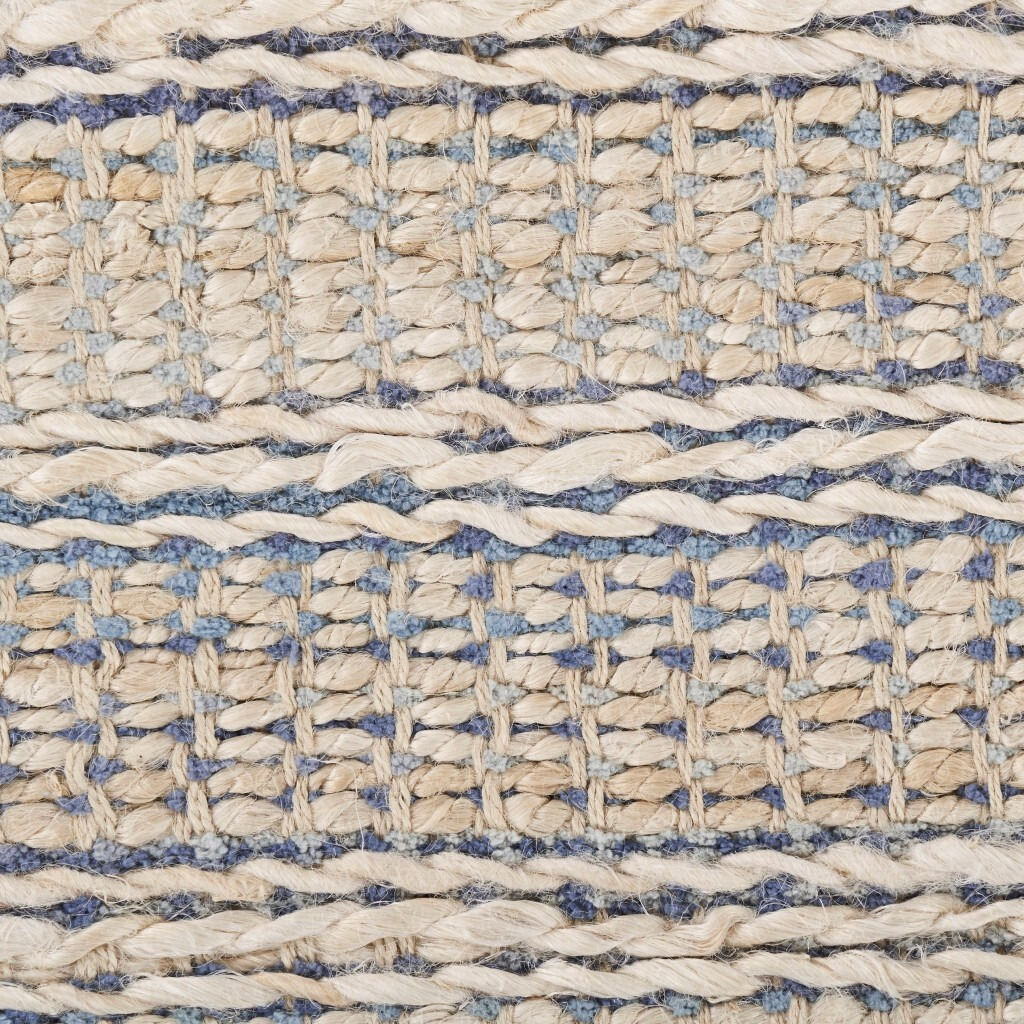 8 X 10 Blue And Cream Braided Jute Area Rug