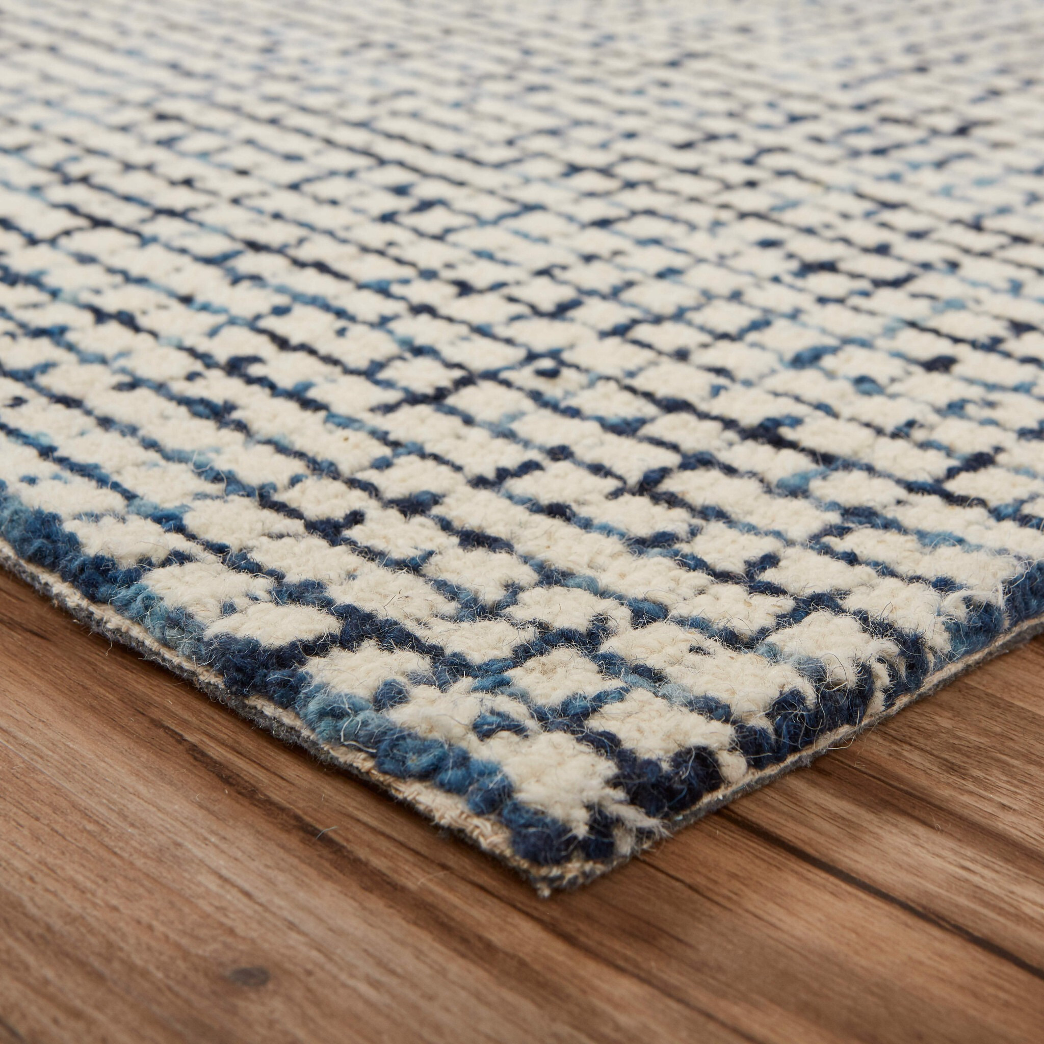 8 X 10 Navy And Ivory Grids Area Rug
