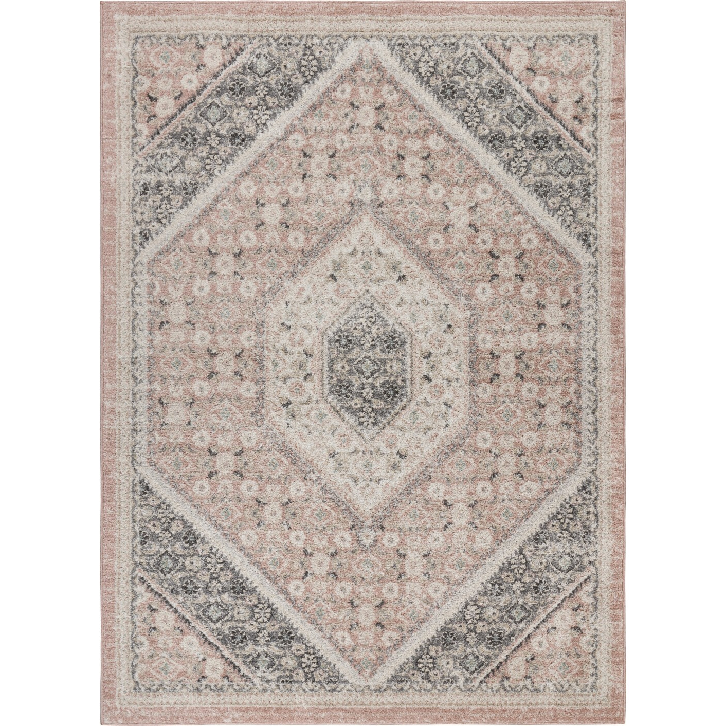 8 X 10 Gray And Soft Pink Traditional Area Rug