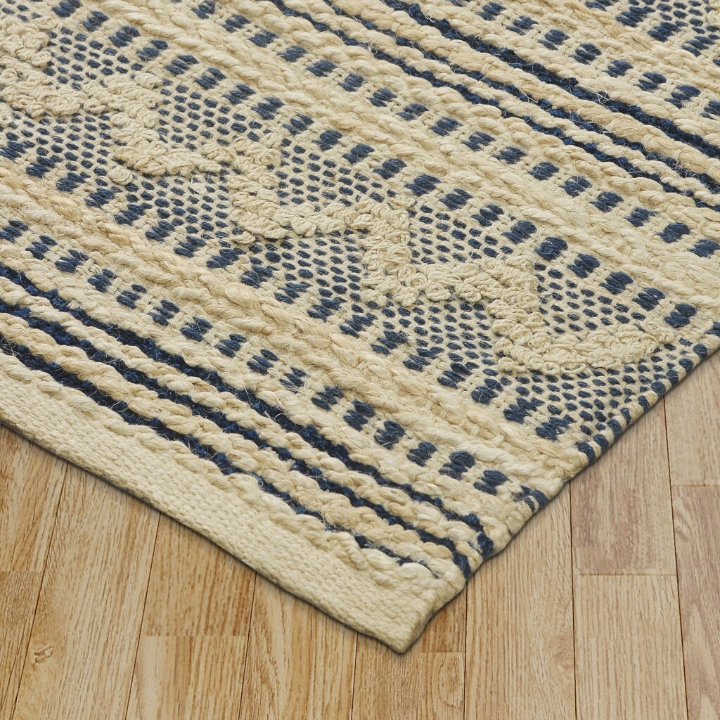 8 X 10 Blue And Beige Chevron Striped Area Rug