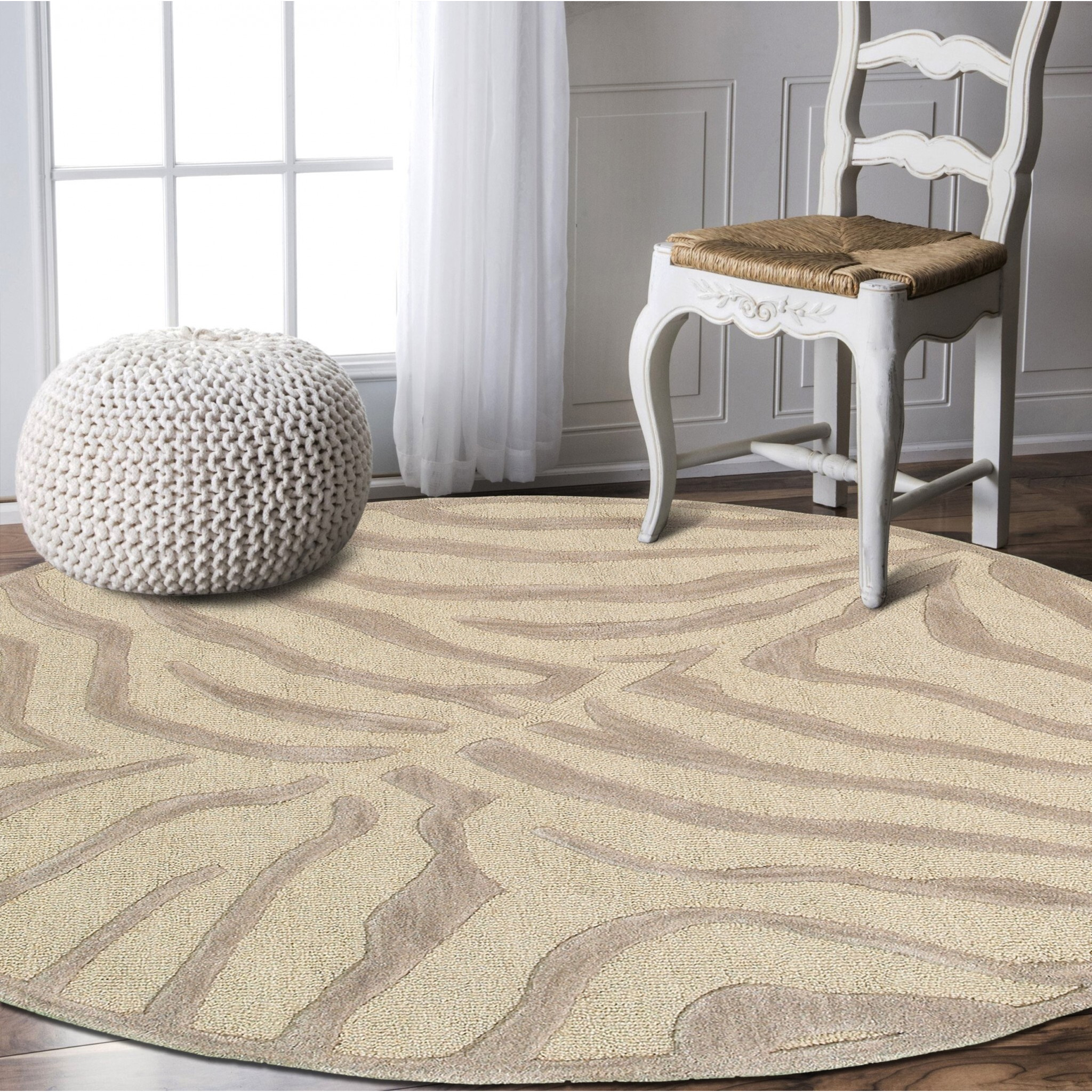 3 Round Taupe Zebra Pattern Area Rug
