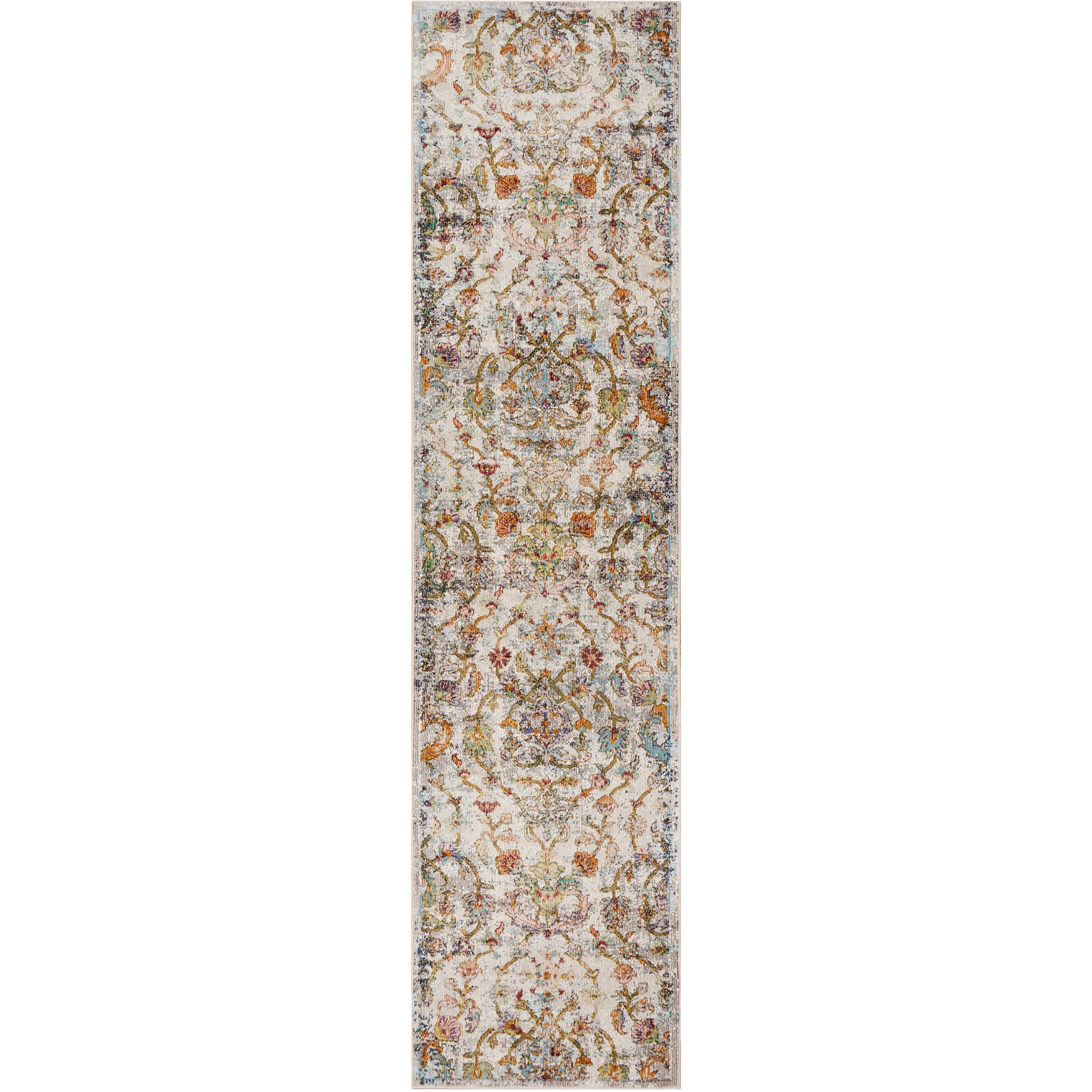 2 X 9 Beige Abstract Garden Runner Rug