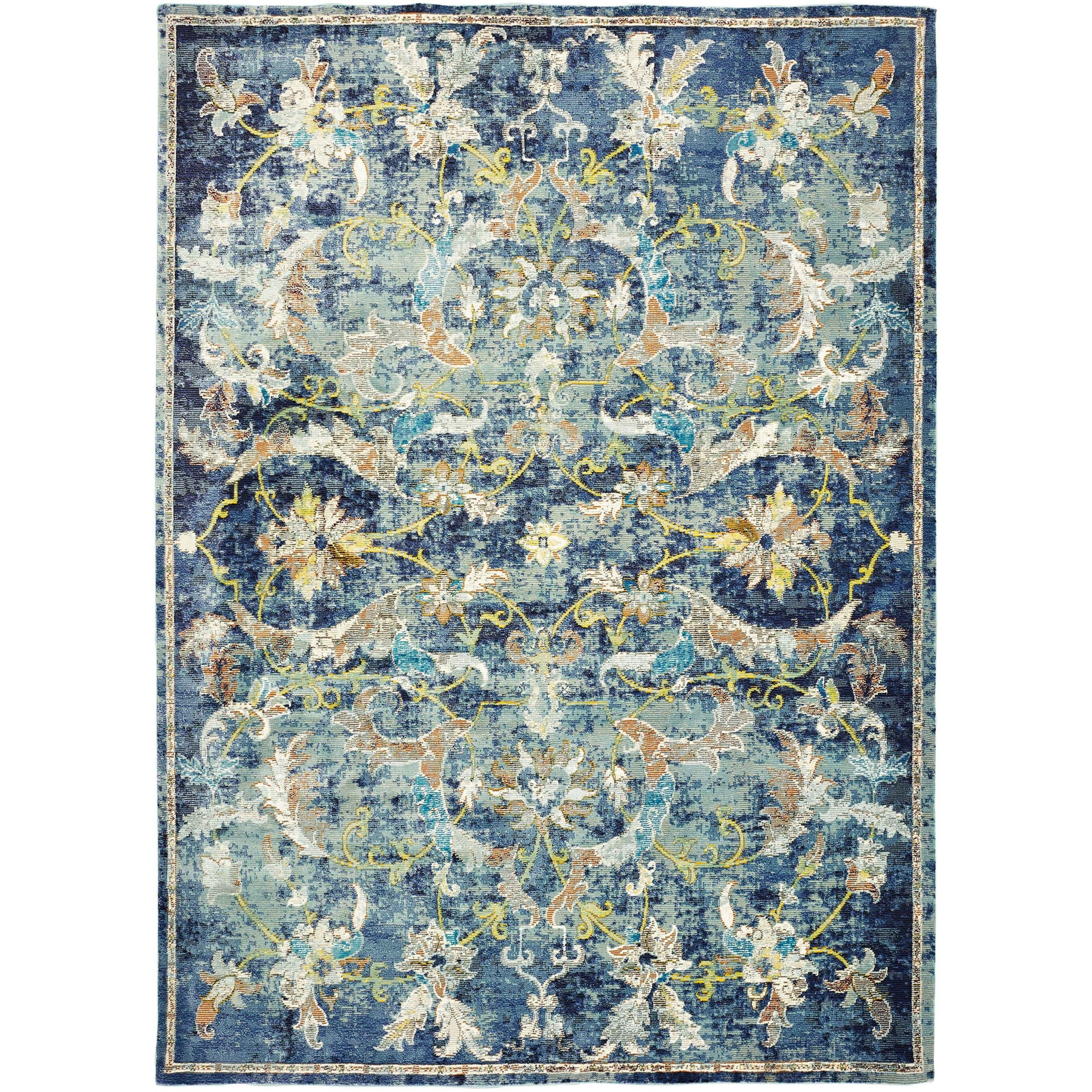 4 X 6 Blue And White Jacobean Pattern Area Rug