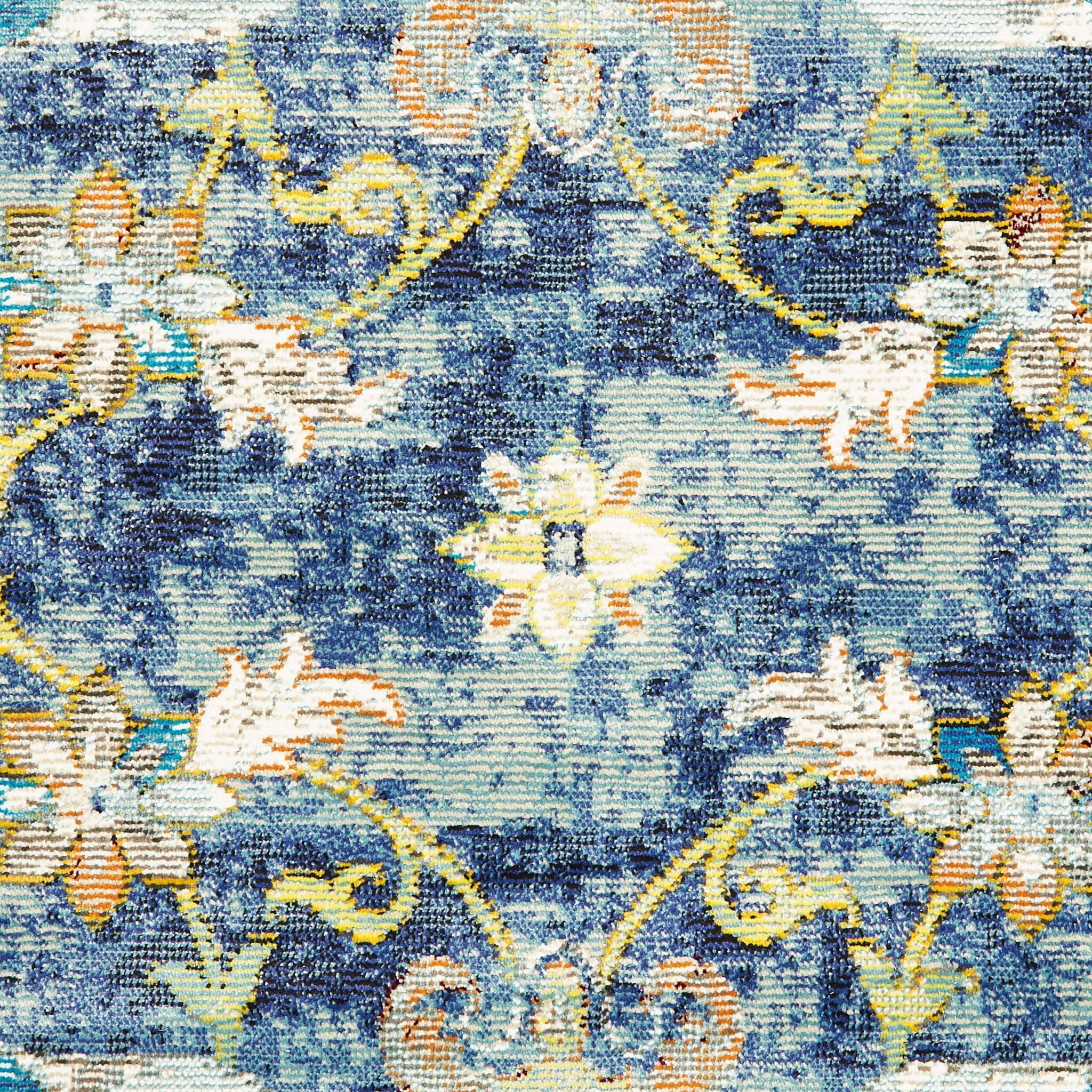 4 X 6 Blue And White Jacobean Pattern Area Rug