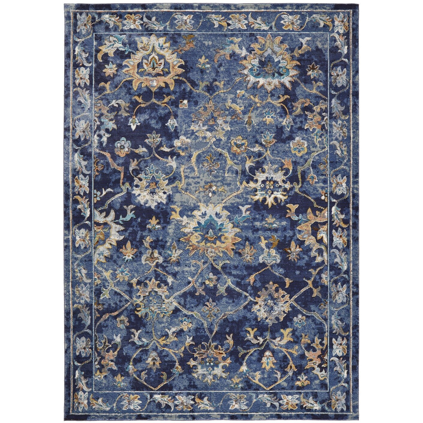 8 X 10 Blue And Gold Jacobean Area Rug