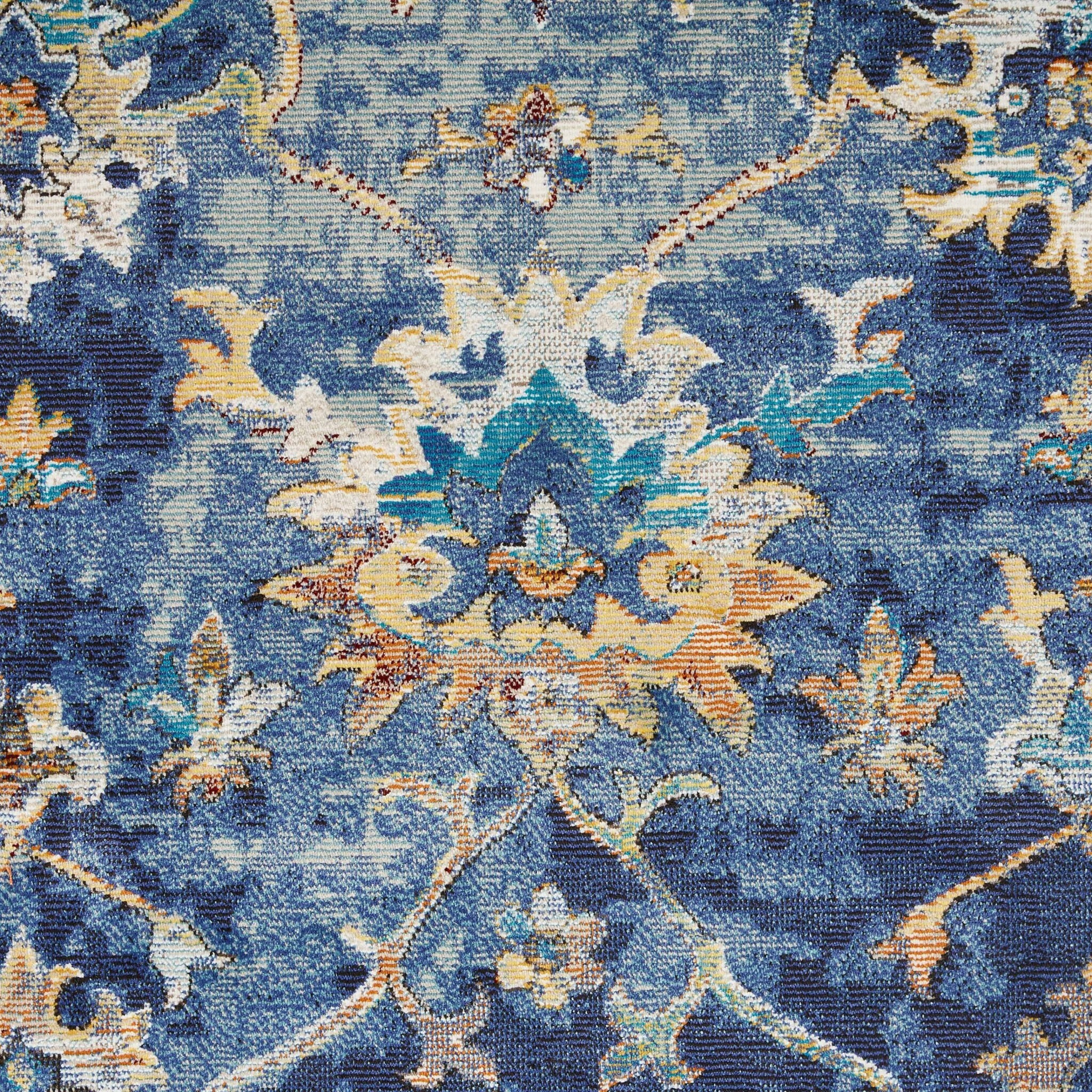 8 X 10 Blue And Gold Jacobean Area Rug