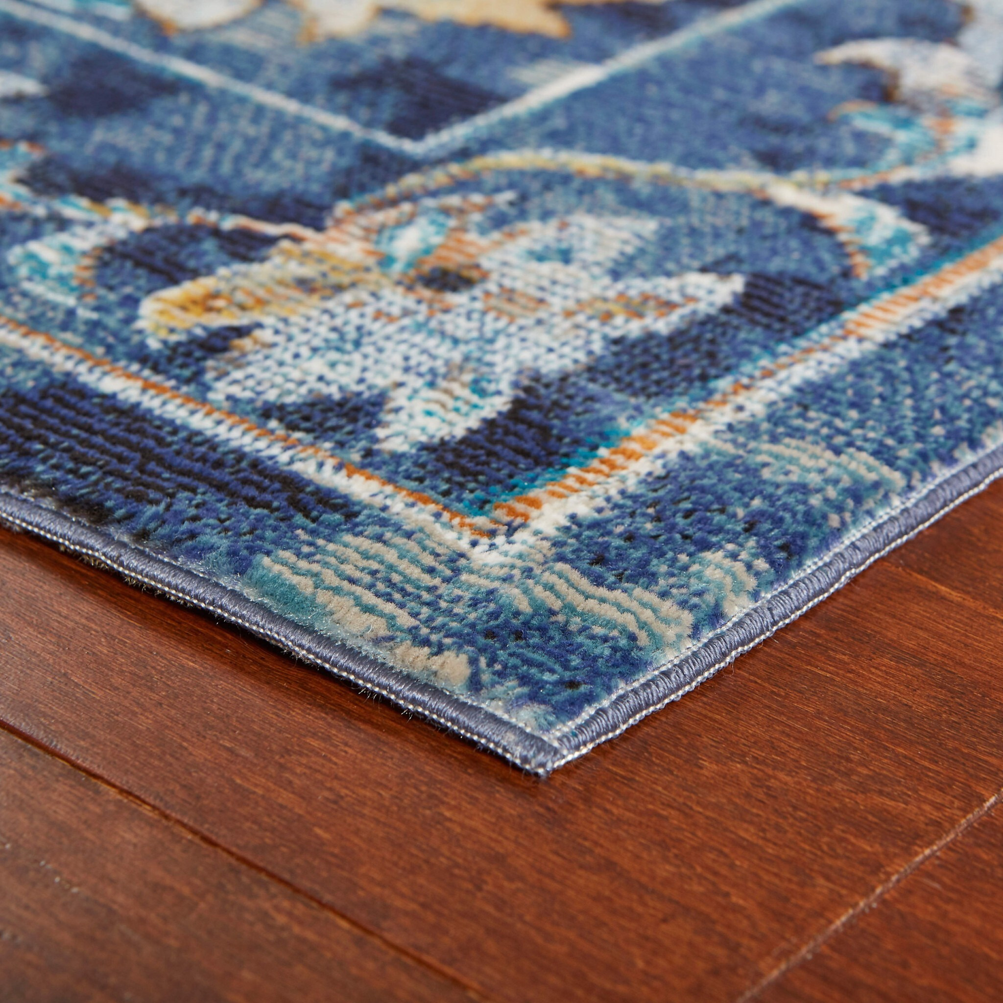 8 X 10 Blue And Gold Jacobean Area Rug