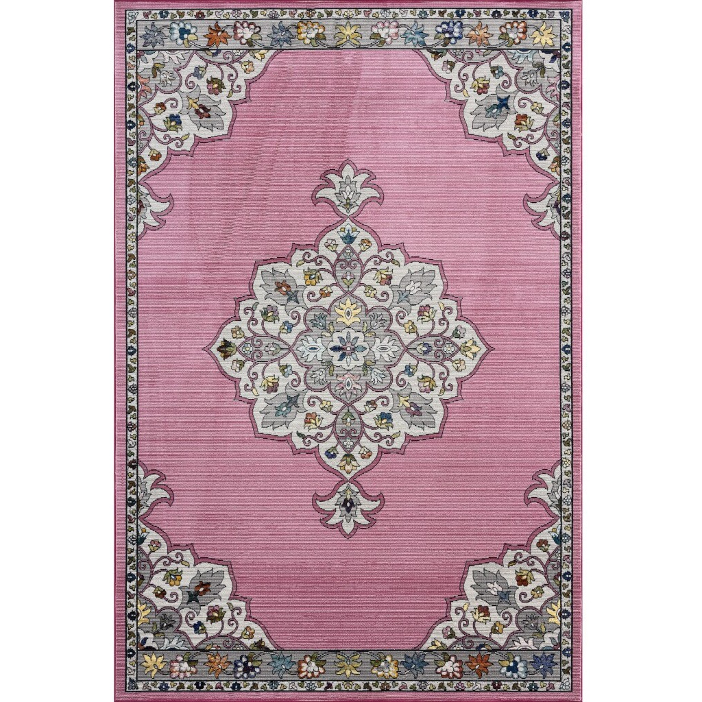 8 X 10 Pink Traditional Medallion Area Rug