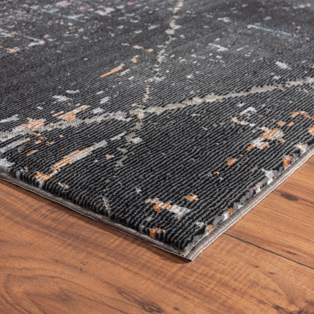 5 X 8 Distressed Black Abstract Area Rug