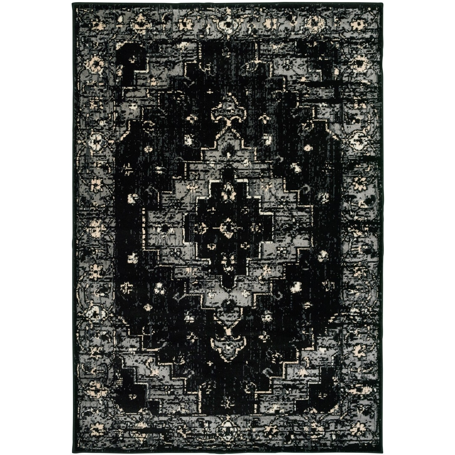 5 X 7 Black Medallion Oriental Area Rug