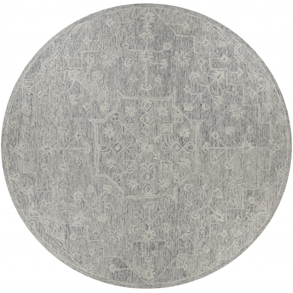 8 Round Gray Floral Finesse Area Rug