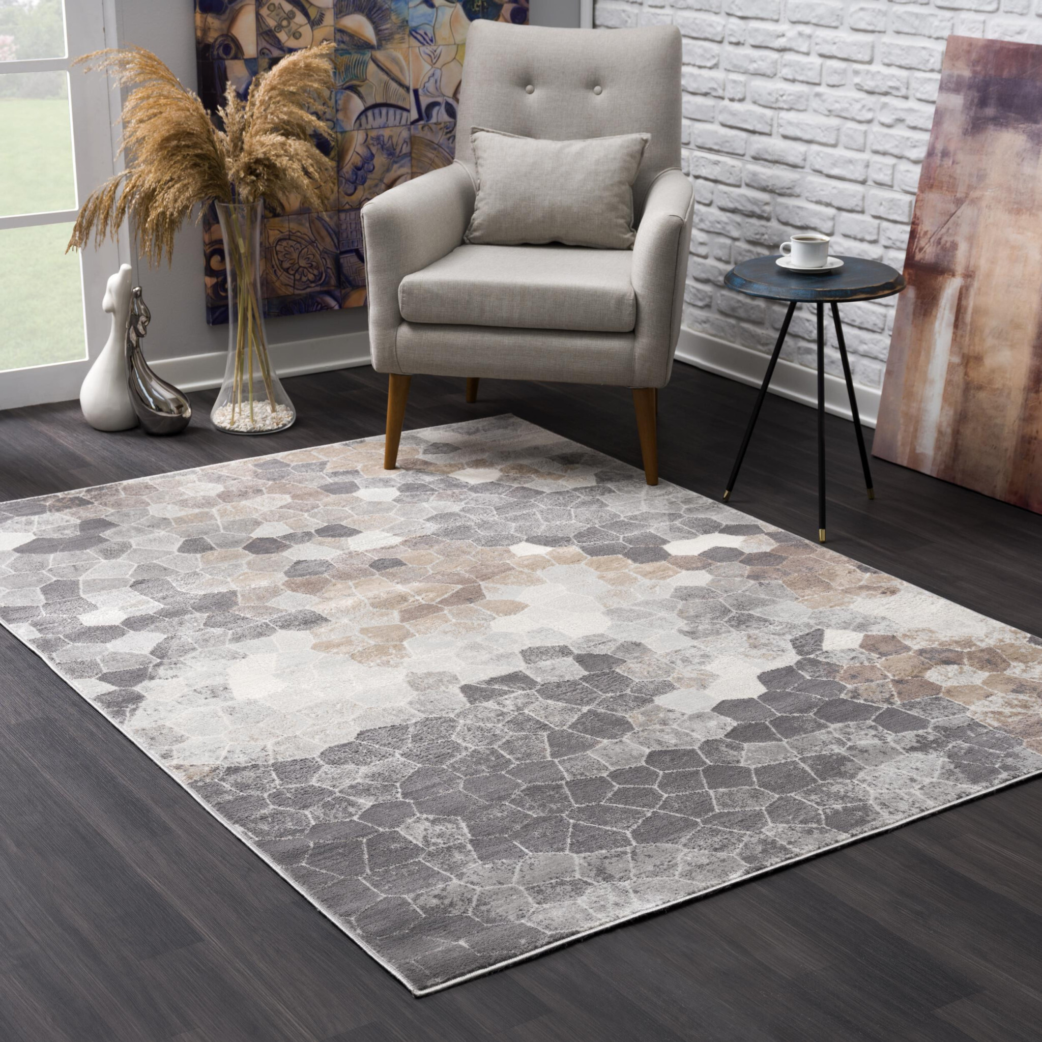4 X 6 Beige Cobblestone Pattern Area Rug