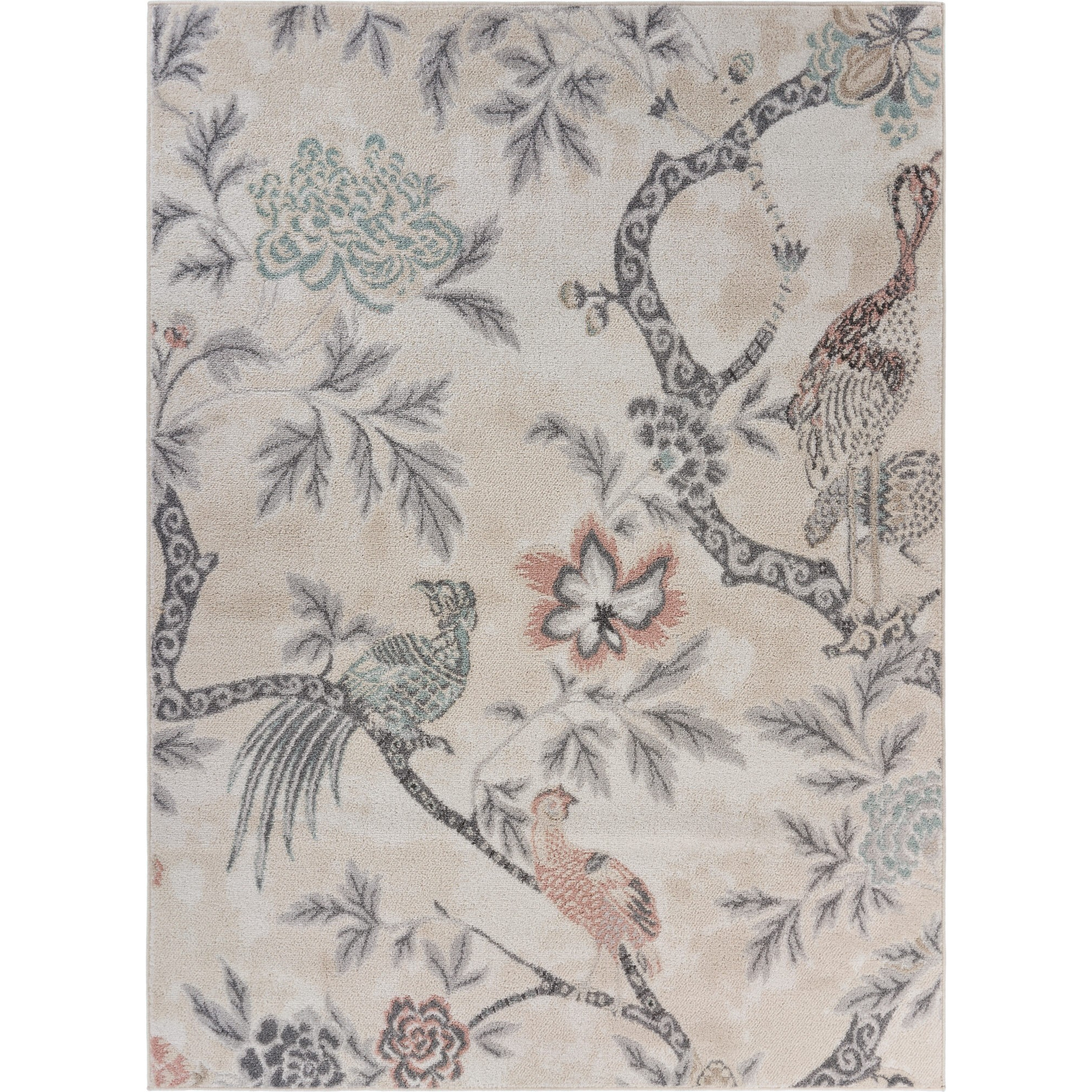 5 X 7 Soft Beige Birds And Trees Area Rug
