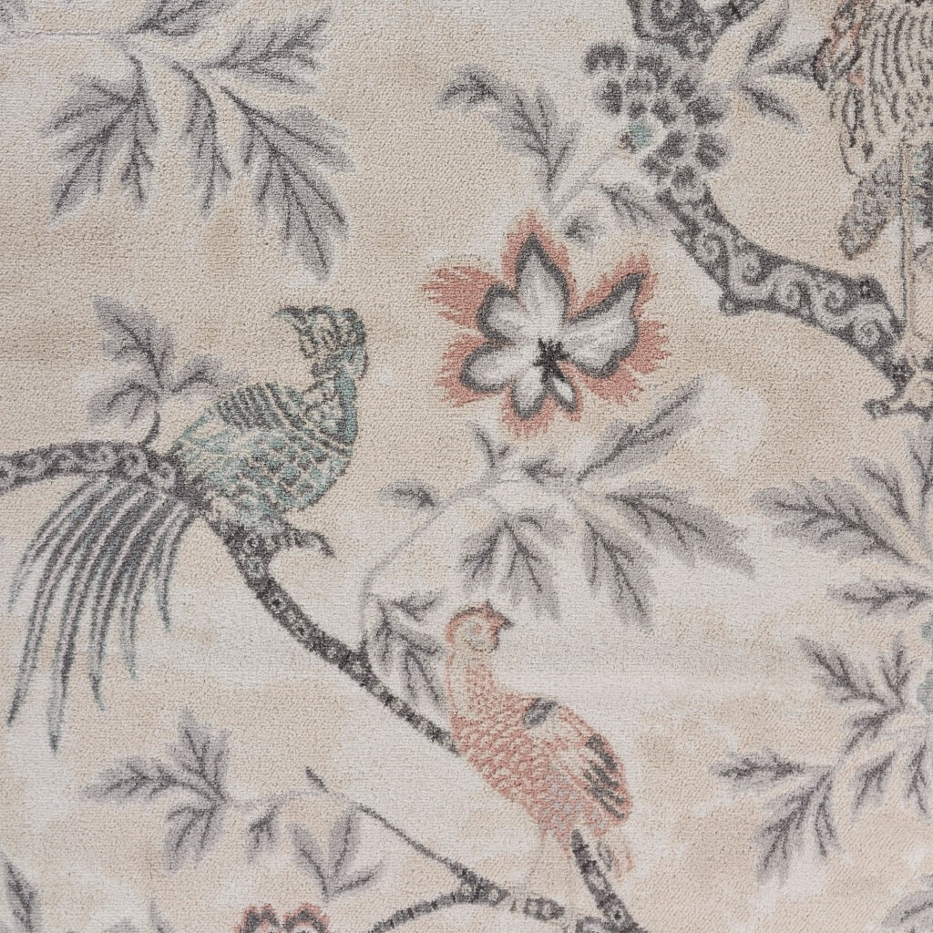 8 X 10 Soft Beige Birds And Trees Area Rug