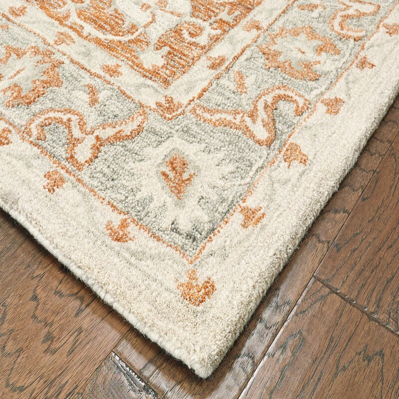 9 X 12 Orange And Ivory Medallion Area Rug