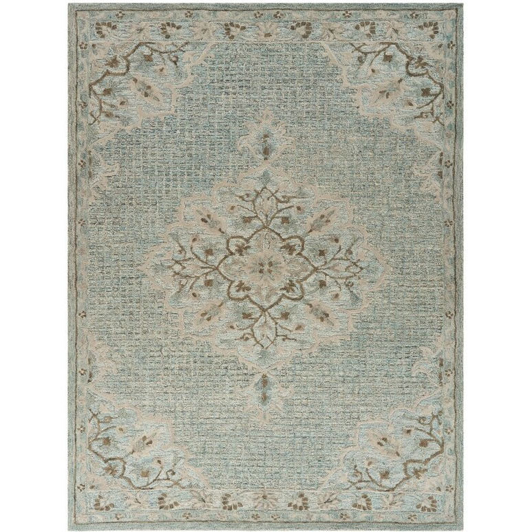 9 X 12 Blue And Beige Flor Medallion Area Rug