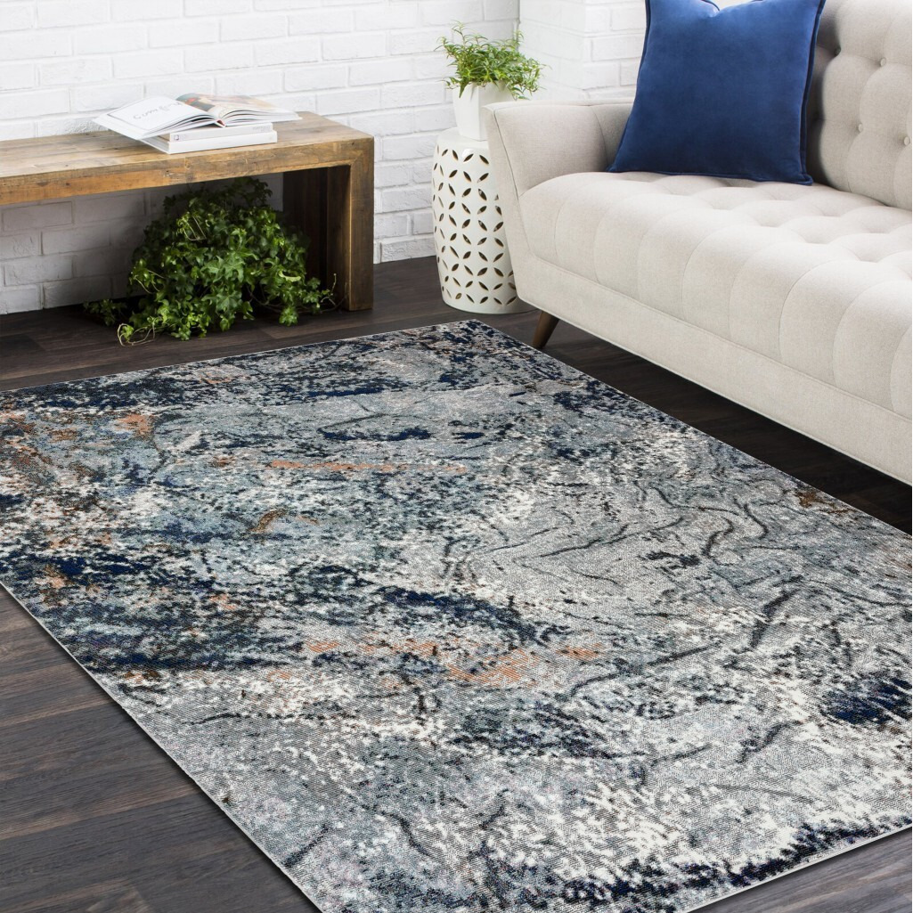 5 X 8 Navy And Gray Abstract Ice Area Rug