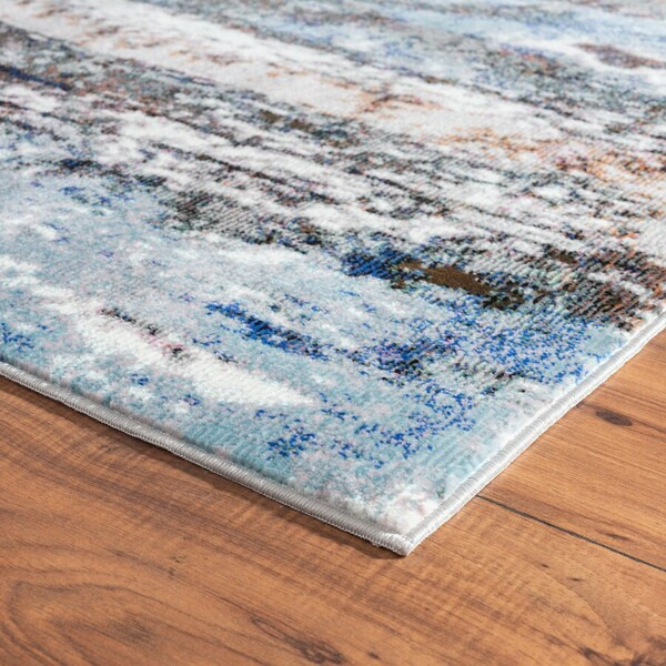 8' X 10' Shades Of Blue And Gray Abstract Marble Area Rug