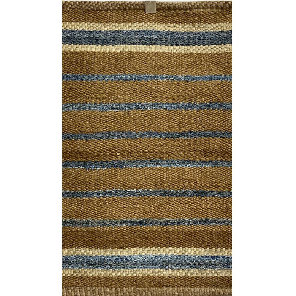 5 X 7 Tan And Blue Striped Area Rug