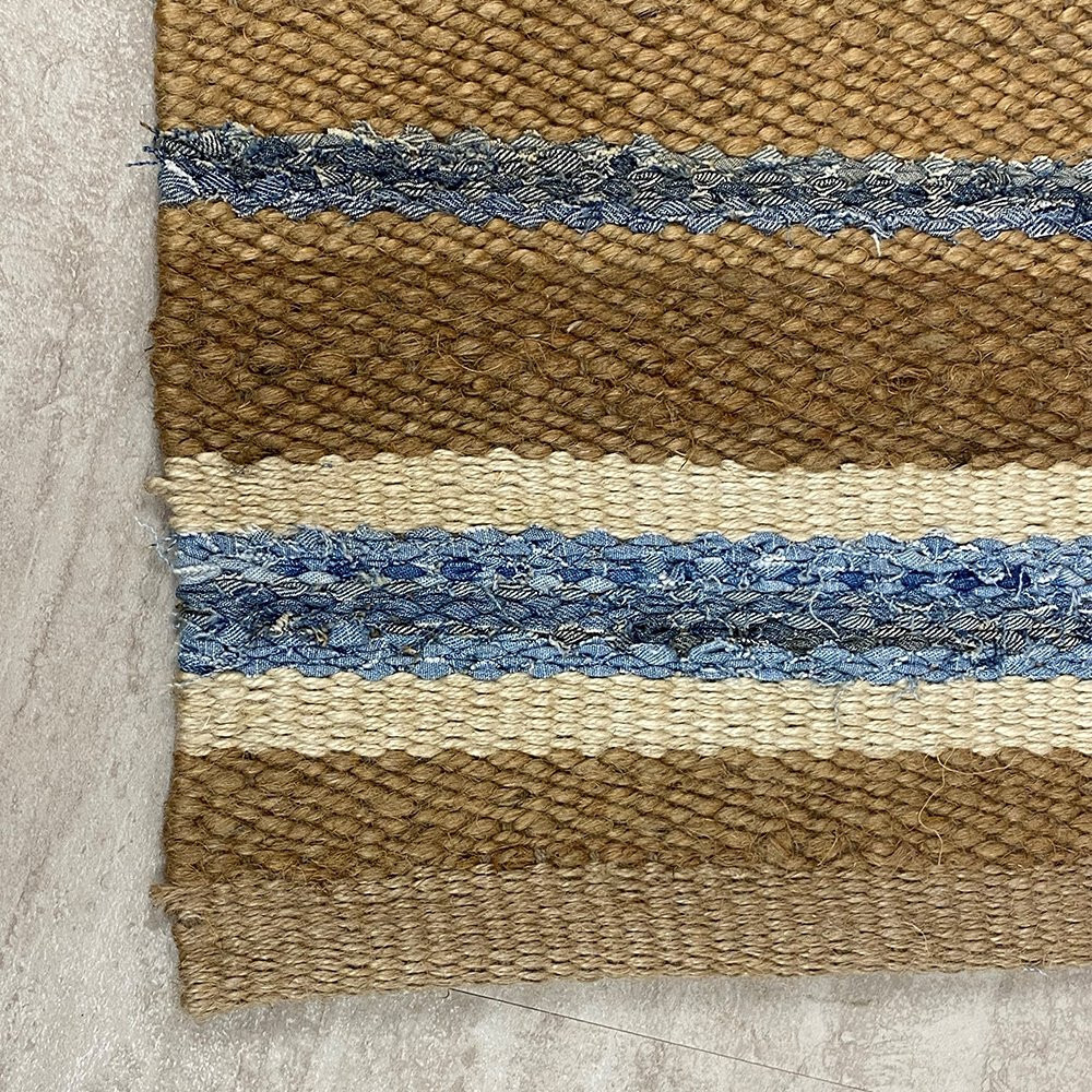 5 X 7 Tan And Blue Striped Area Rug