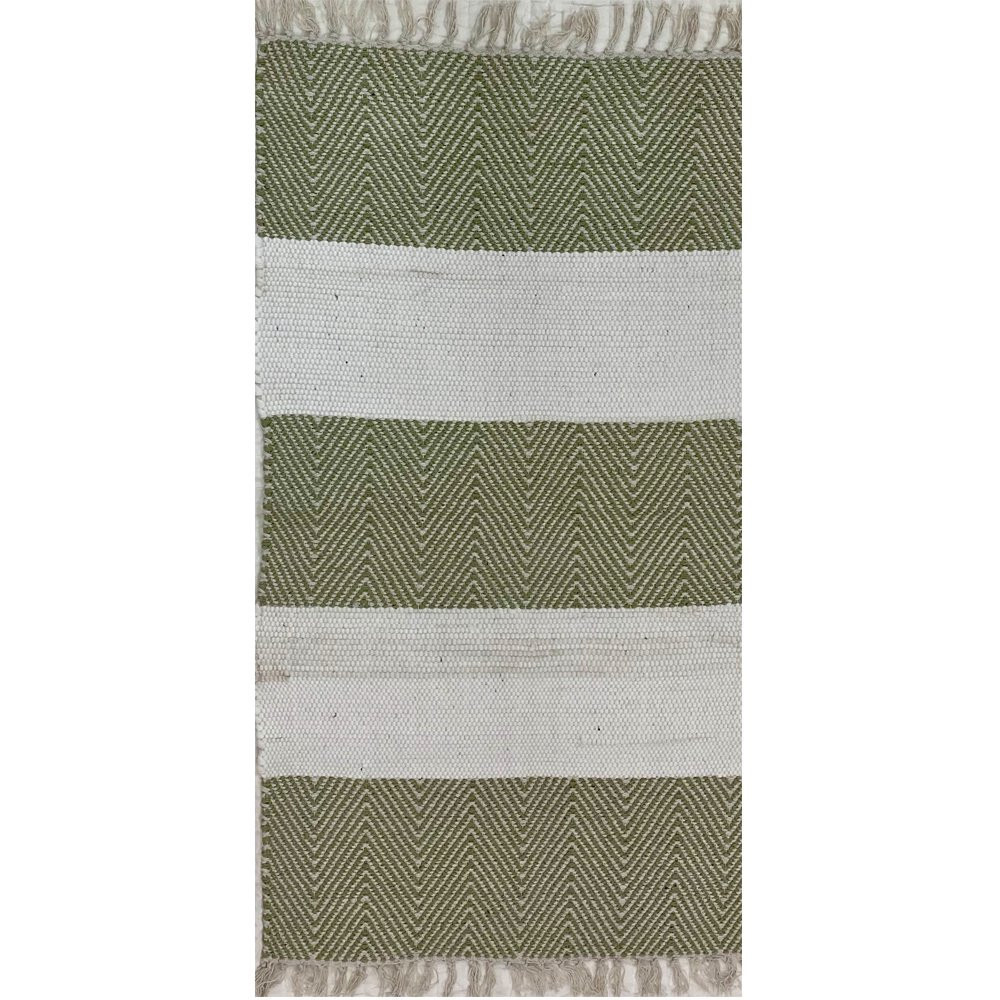 2 X 4 Green And White Chevron Striped Area Rug