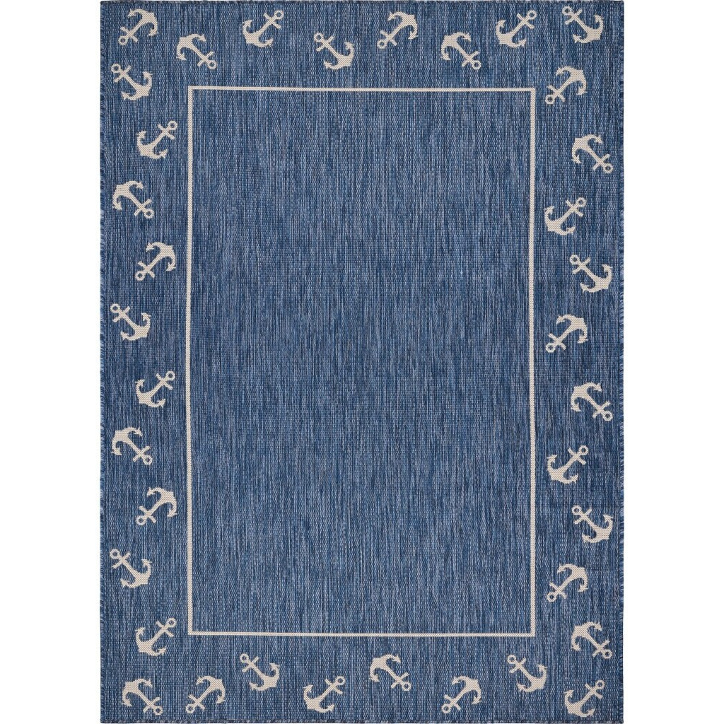 8 X 10 Navy Anchor Indoor Outdoor Area Rug