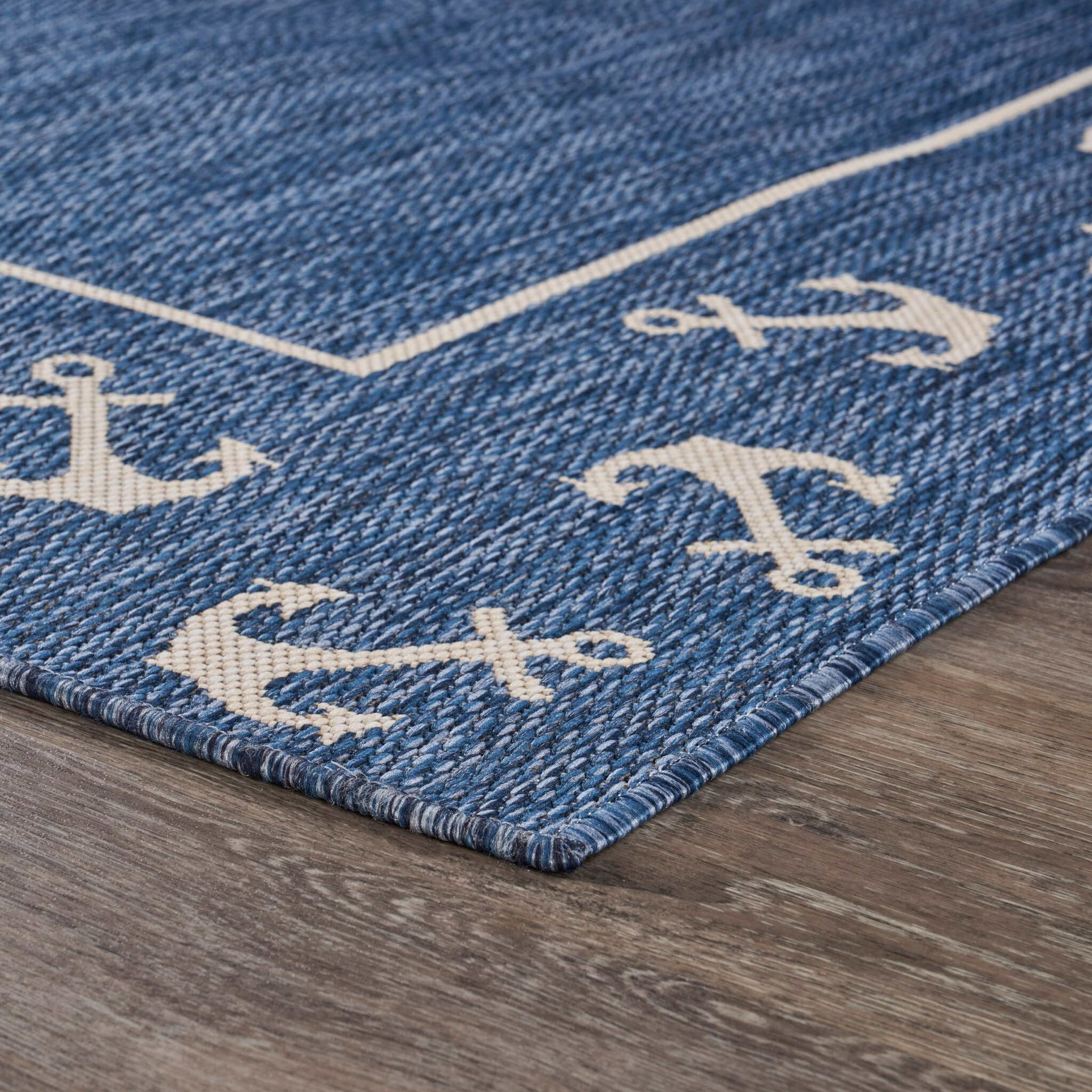 8 X 10 Navy Anchor Indoor Outdoor Area Rug